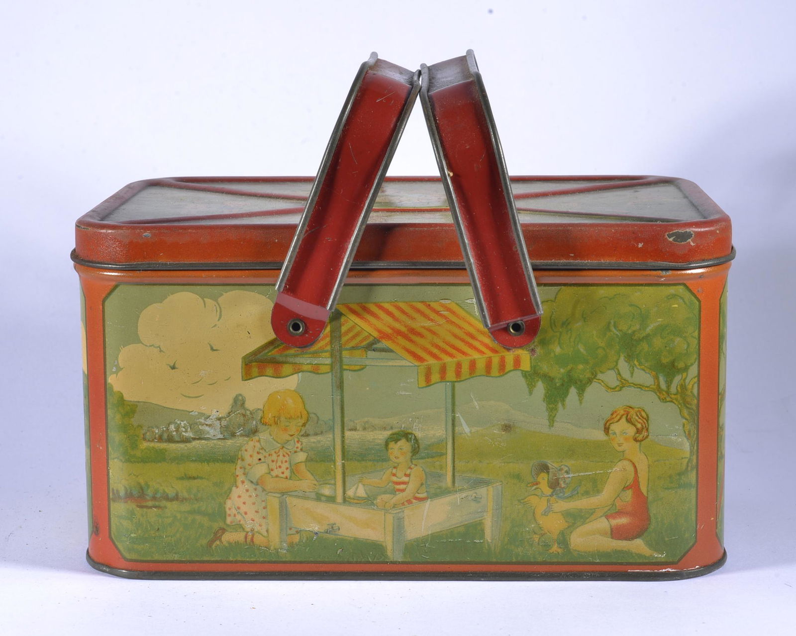 1930'S TIN LITHO LUNCH PAIL CHILDREN AT PLAY (1 of 6)