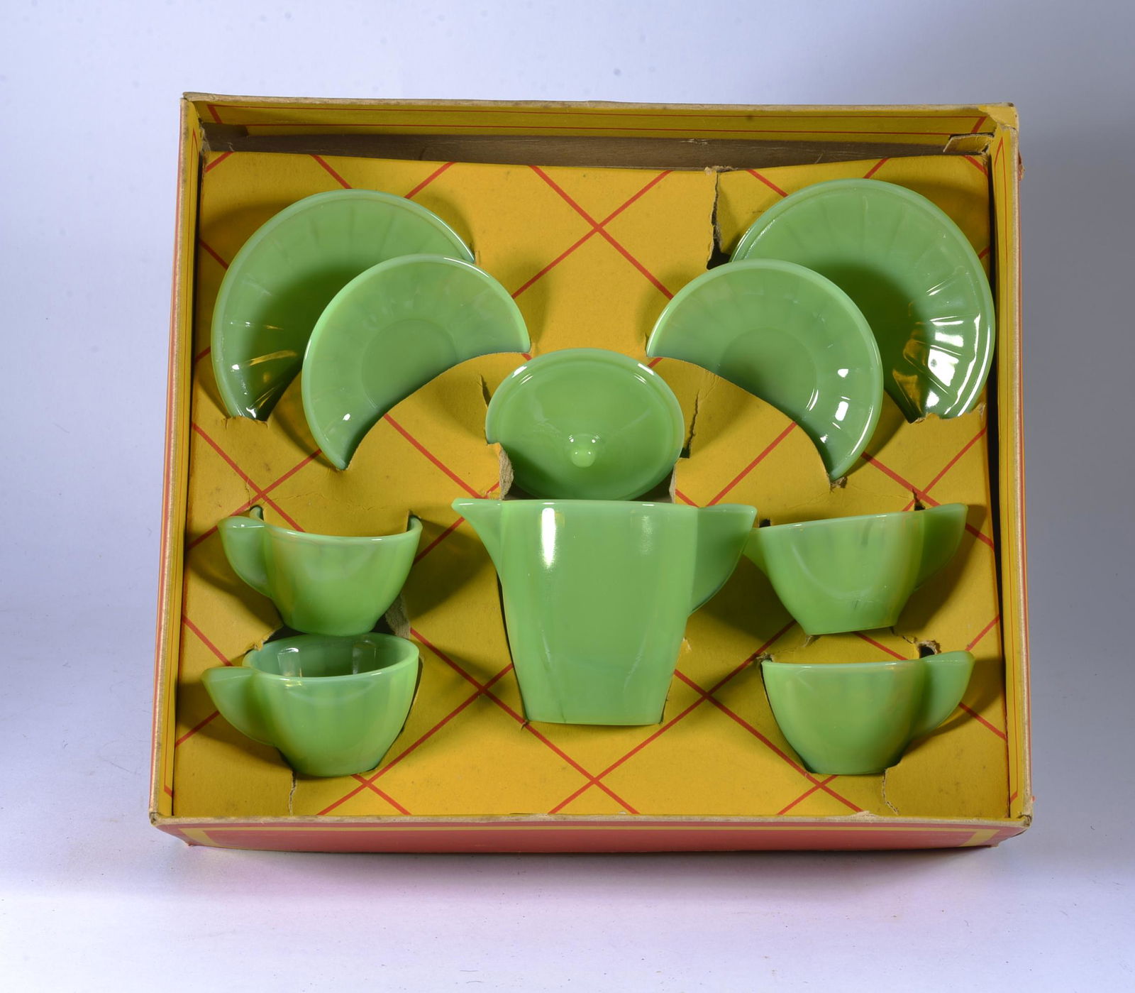 Play Time Glass Dishes Akro Agate Jadeite Tea Set In