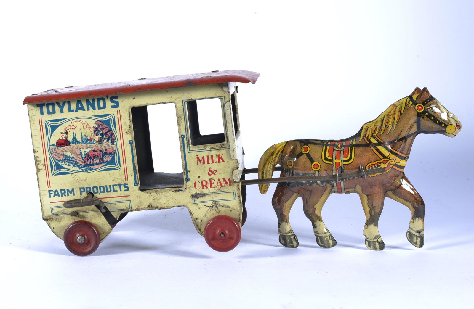 LOUIS MARX CO. TIN LITHO WIND UP TOYLANDS MILK & CREAM WAGON (1 of 5)