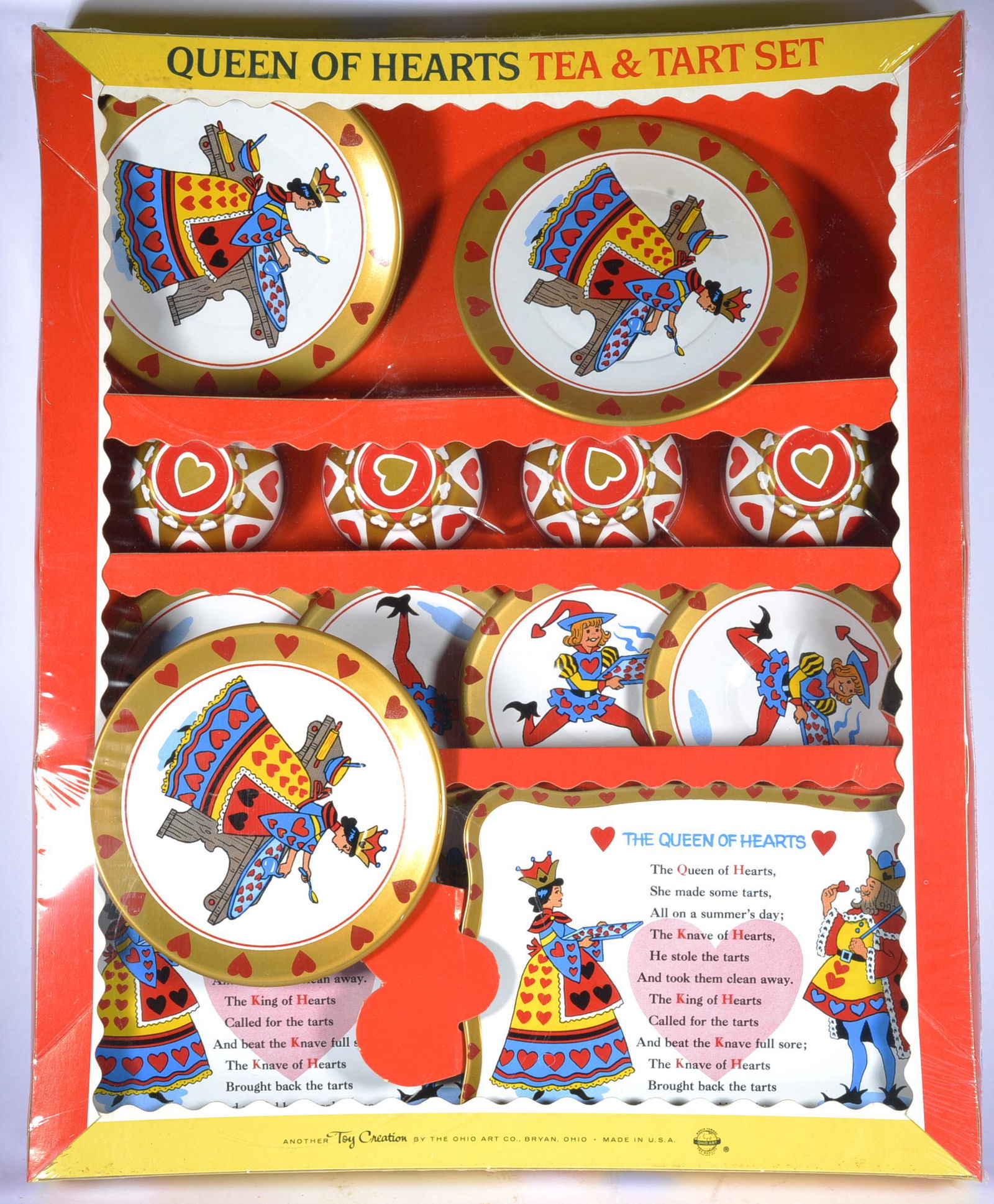 OHIO ART CO. TIN LITHO QUEEN OR HEARTS TEA & TART SET IN ORIGINAL BOX (1 of 3)