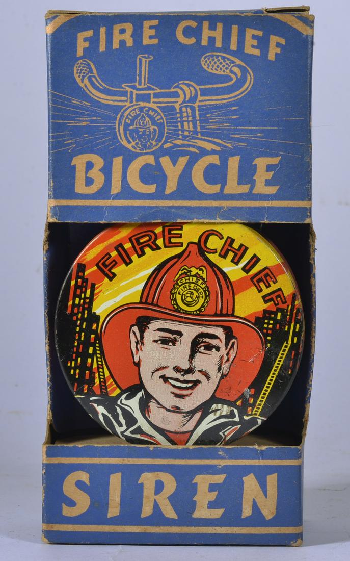 NPOS. # 237B ORIGINAL FIRE CHIEF TIN LITHO SIREN (1 of 3)
