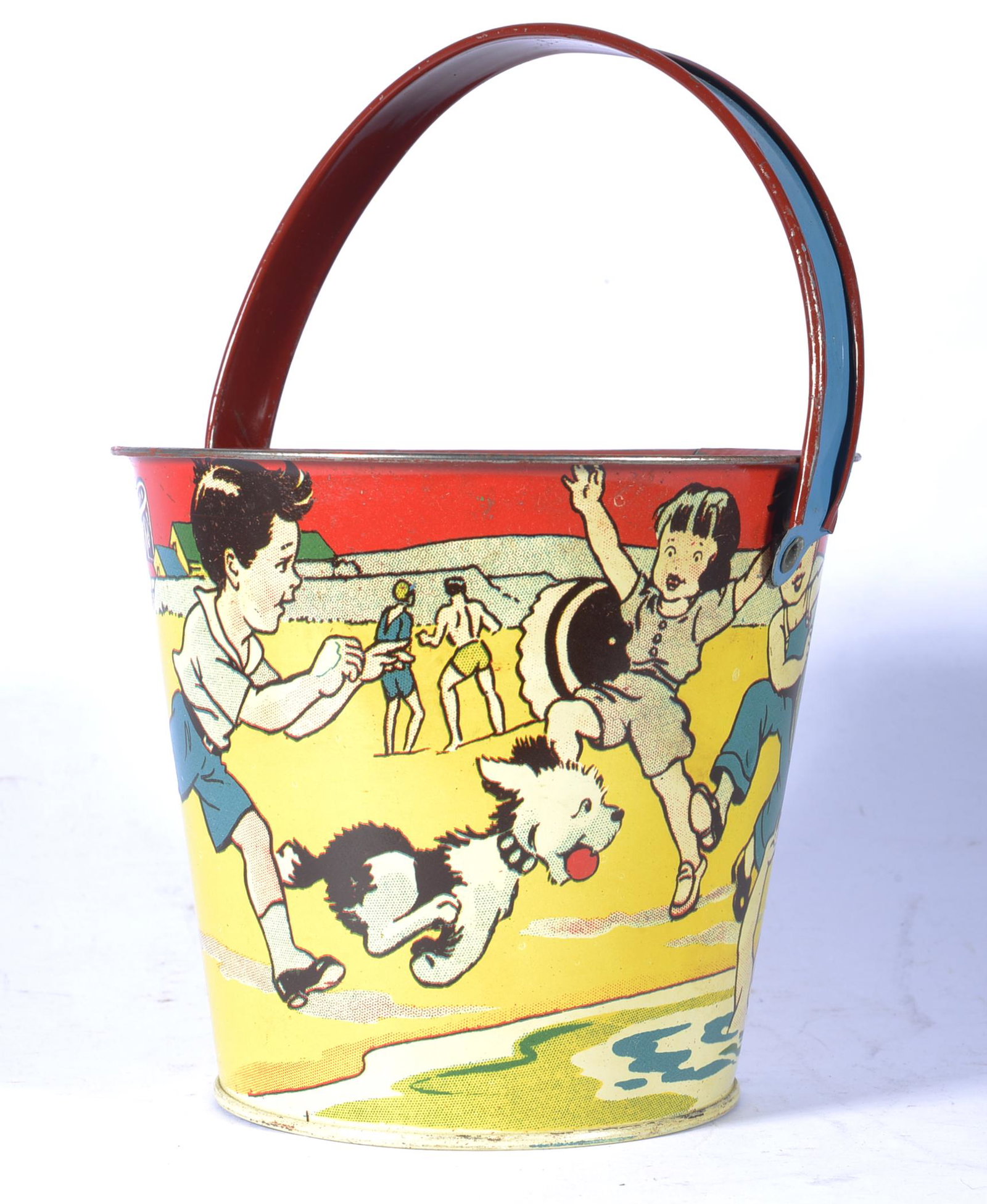 1940'S TIN LITH0 SEASIDE MADE IN U.S.A. SAND PAIL (1 of 3)