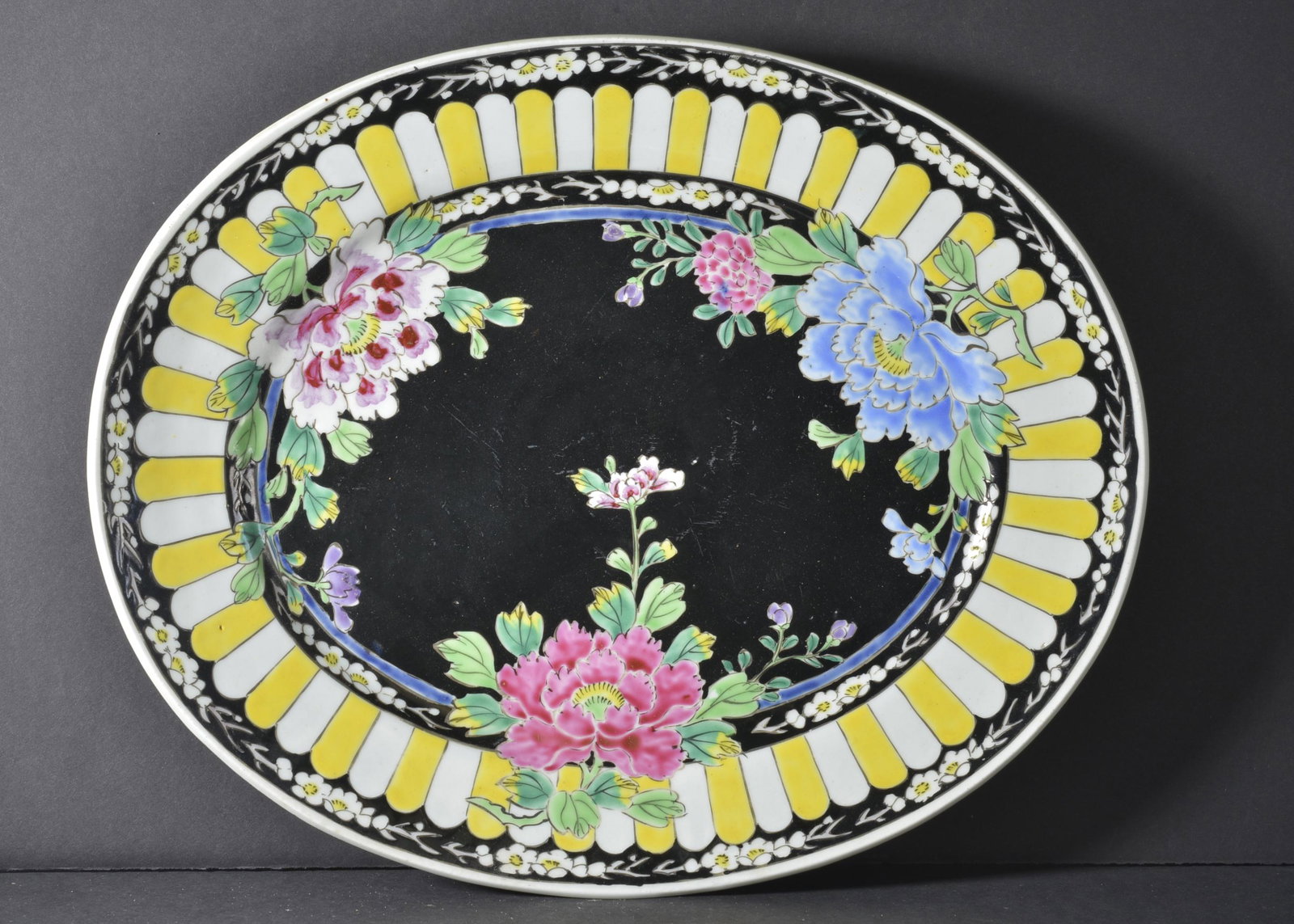 Han Painted Nippon Platter: Heavy Hand Painted Nippon Oval Platter 14" L