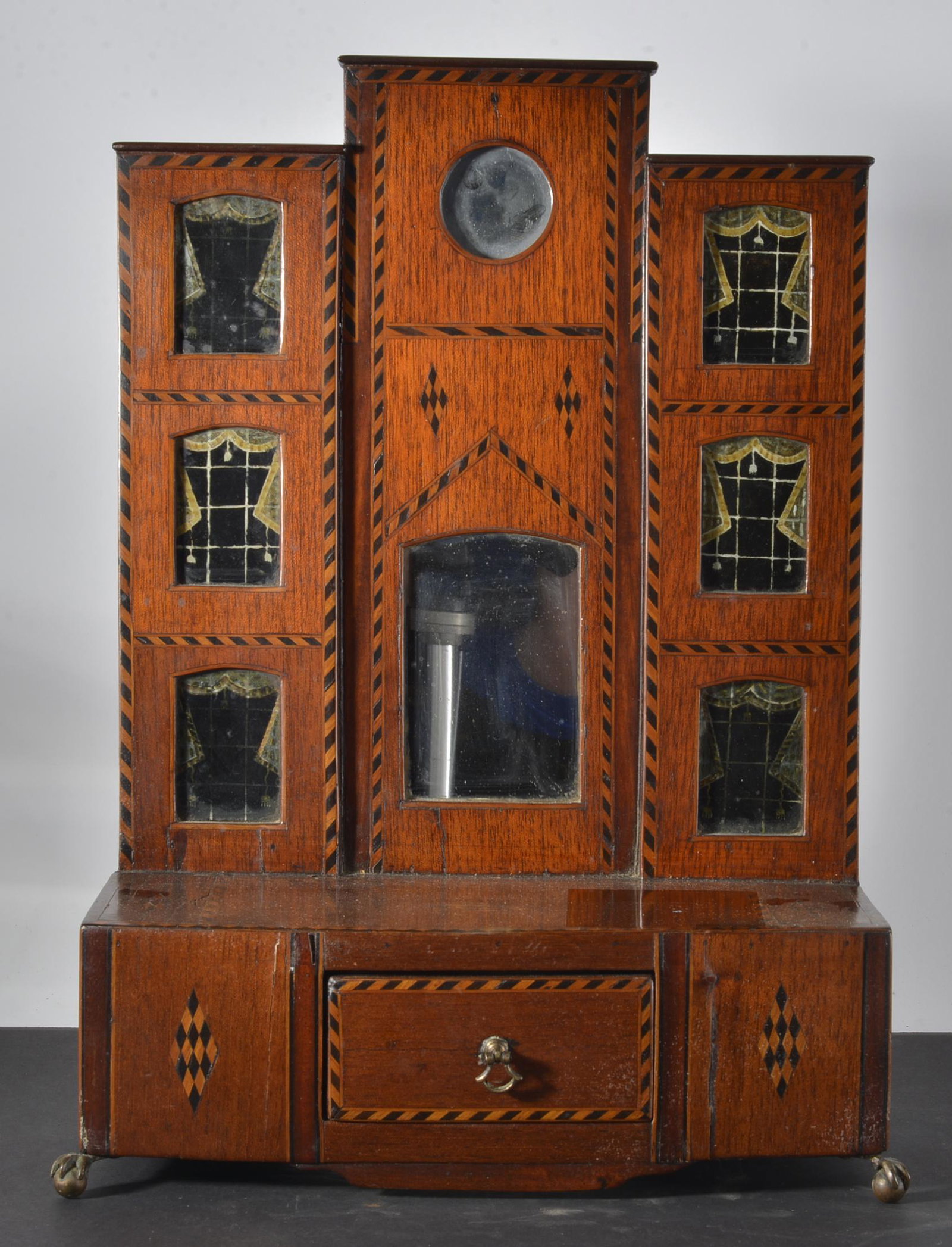 Rare 19th Century Walnut Watch Hutch: Super Rare 19th Cenutry Walnut Inlaid Watch Hutch with Paper Work Great Condition See Photos 17 1/2" h X 12'Wm 5"D