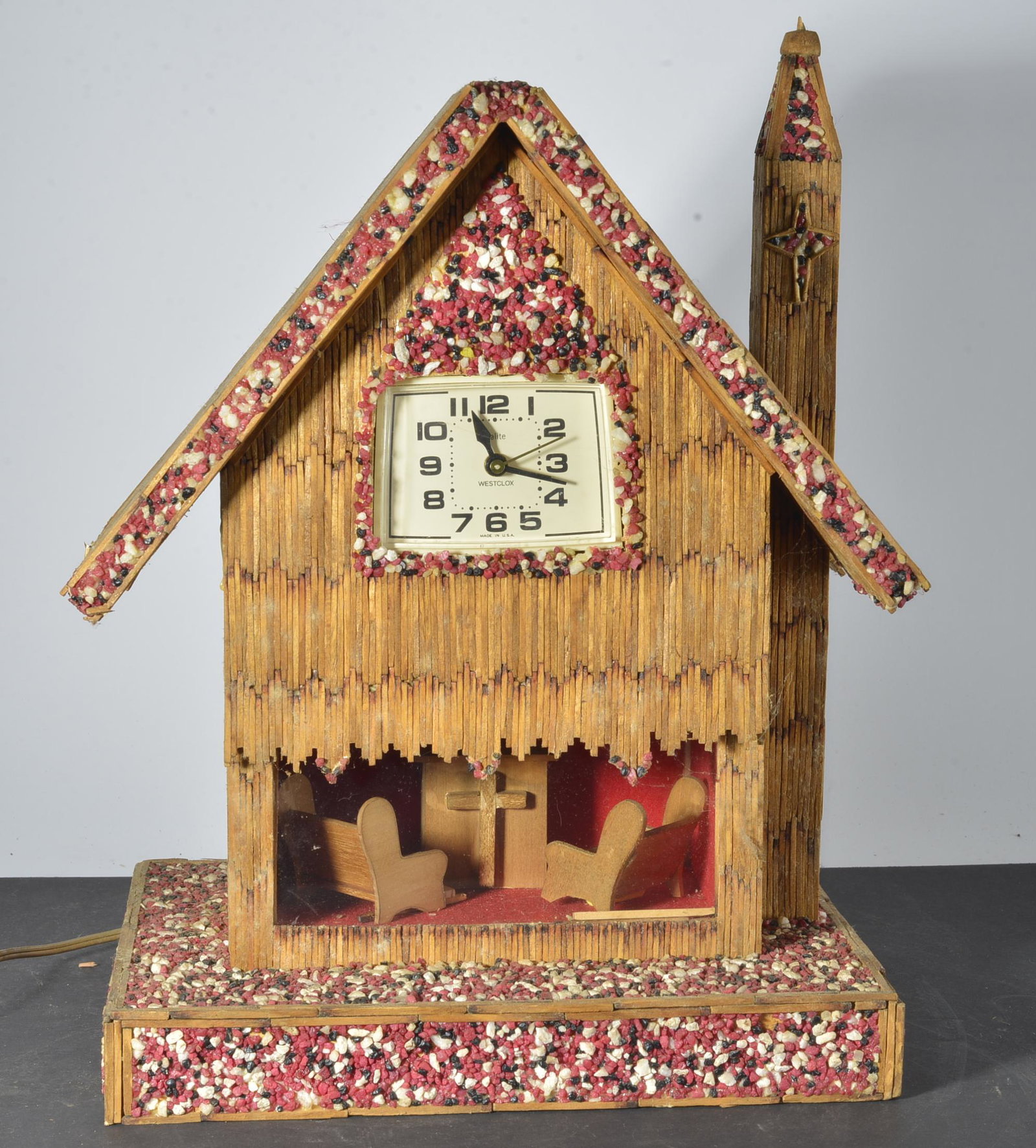 Folk/Match Stick Prison Art  Lighted Church Clock (1 of 4)