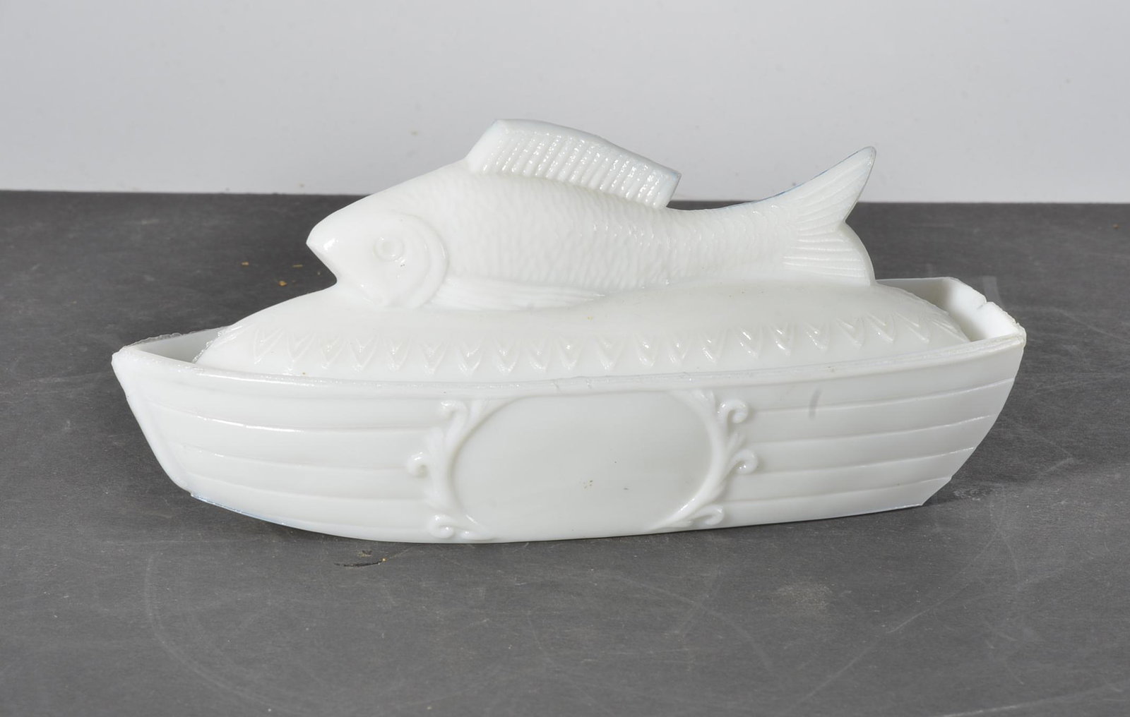 White Milk Glass Fish Boat Candy Dish (1 of 3)
