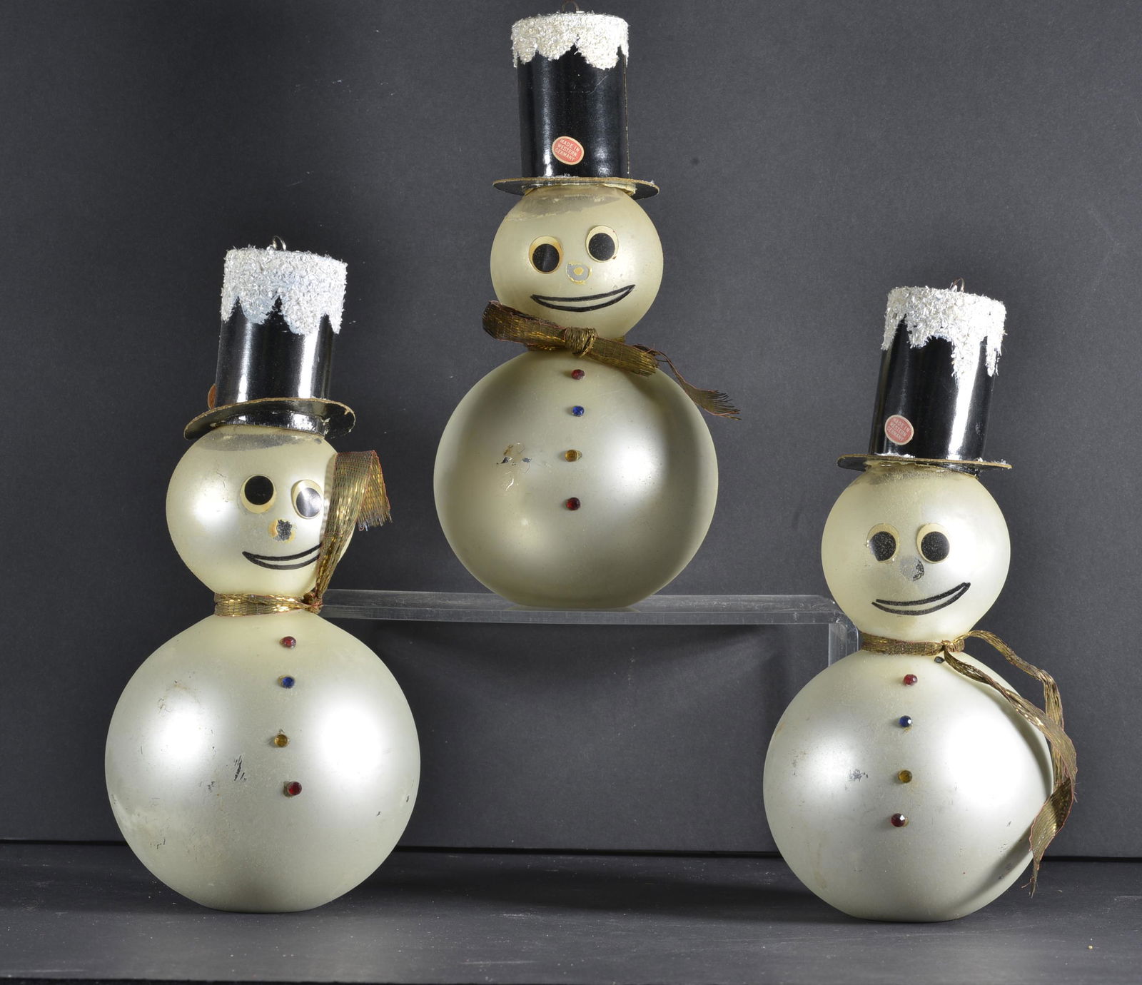 Vintage Set of Three Oversized Snowman Ornaments: Collection of Three Oversized Figural Snowman Made in Western Germany in Original Box 8 1/2" H Absolutely Amazing