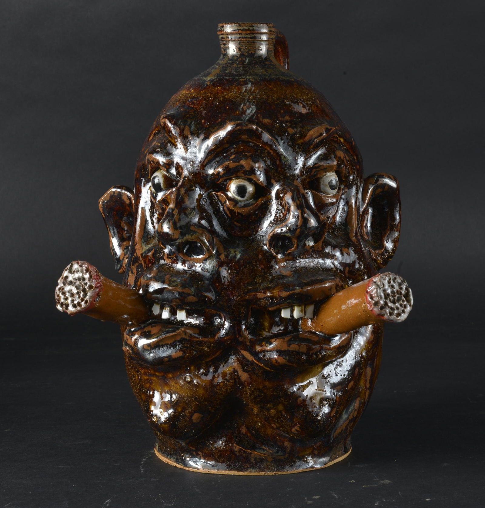 Marvin Bailey Siamese Face Jug with Cigar (1 of 5)