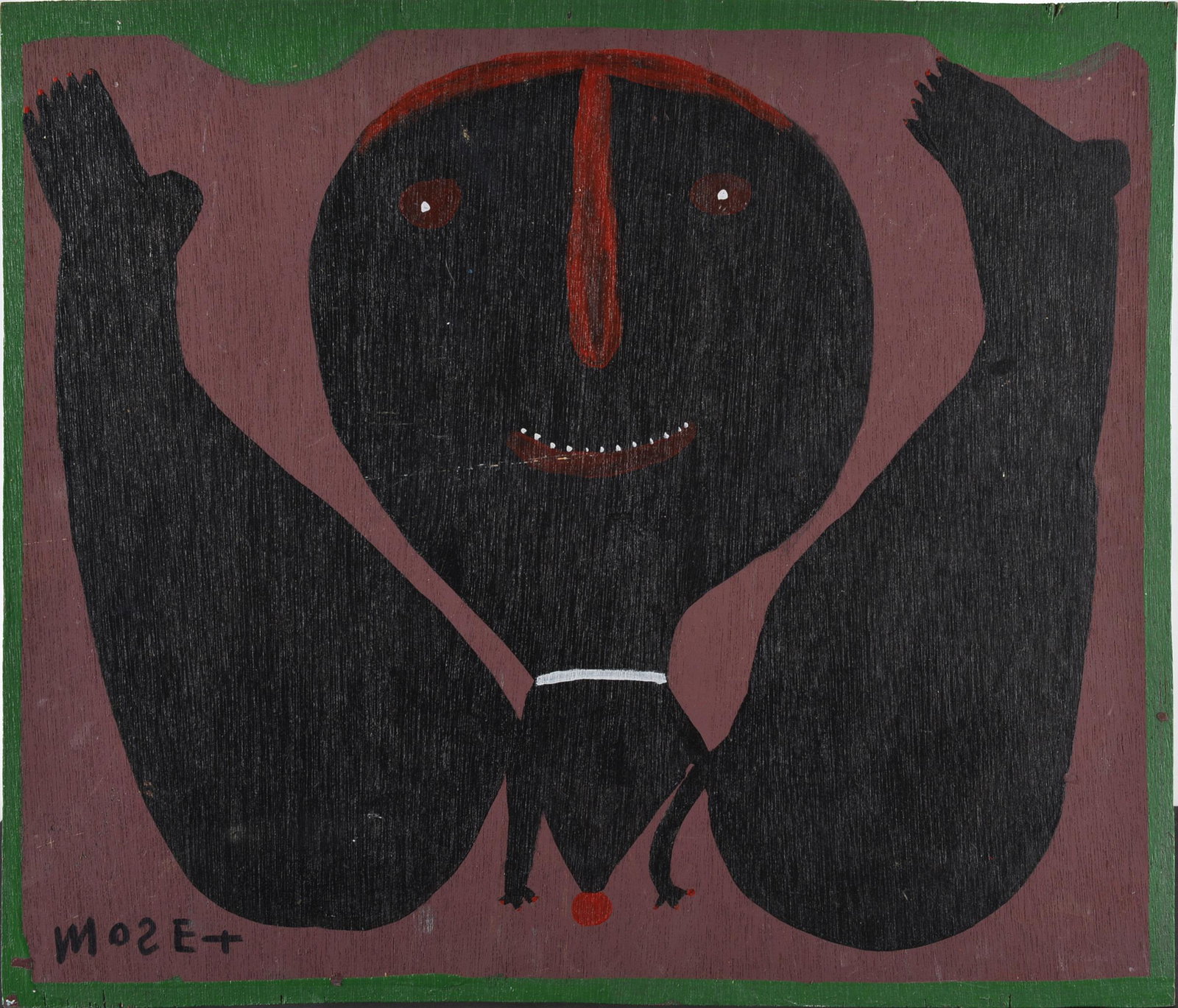 Mose Tollliver (1920 - 2006): Painting on Panelling Wood Moose Lady 23WX20 1/2H