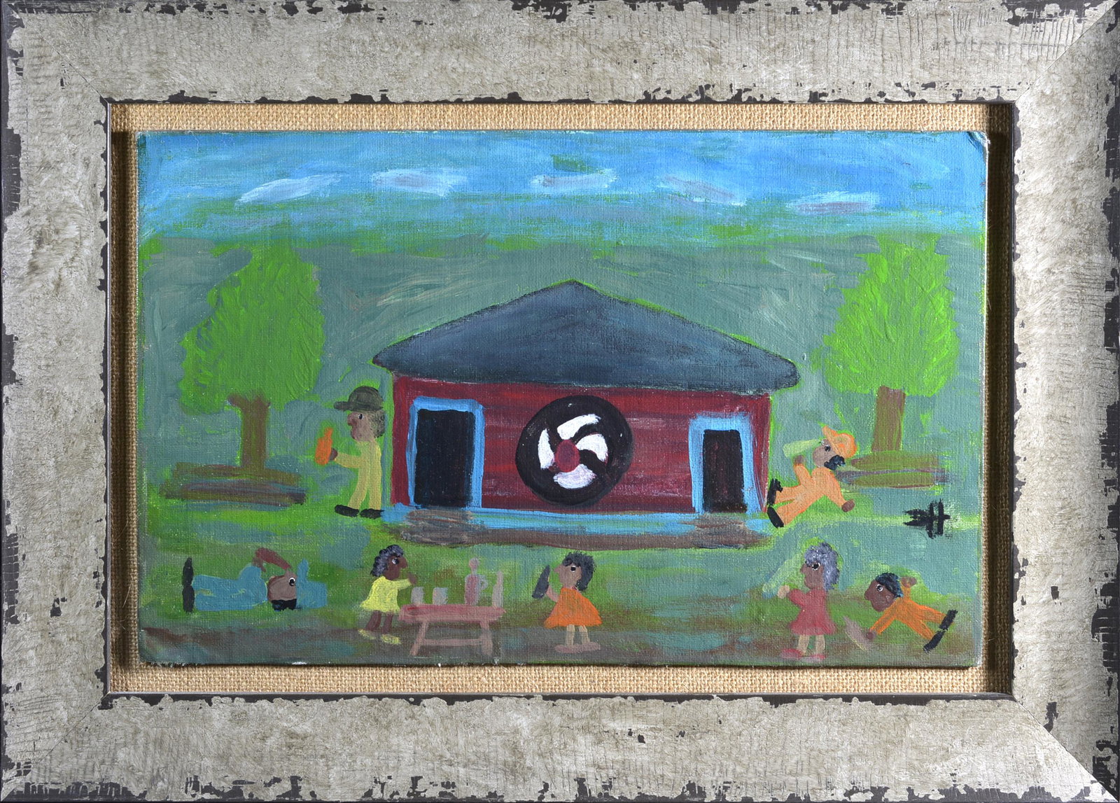 Clementine Hunter (1886 - 1988): paint on board mounted to frame. From the Sandra Lare collection. A well known folk art collector in North Carolina. size of art 15.75' x 9.75' framed to 20.5x15
