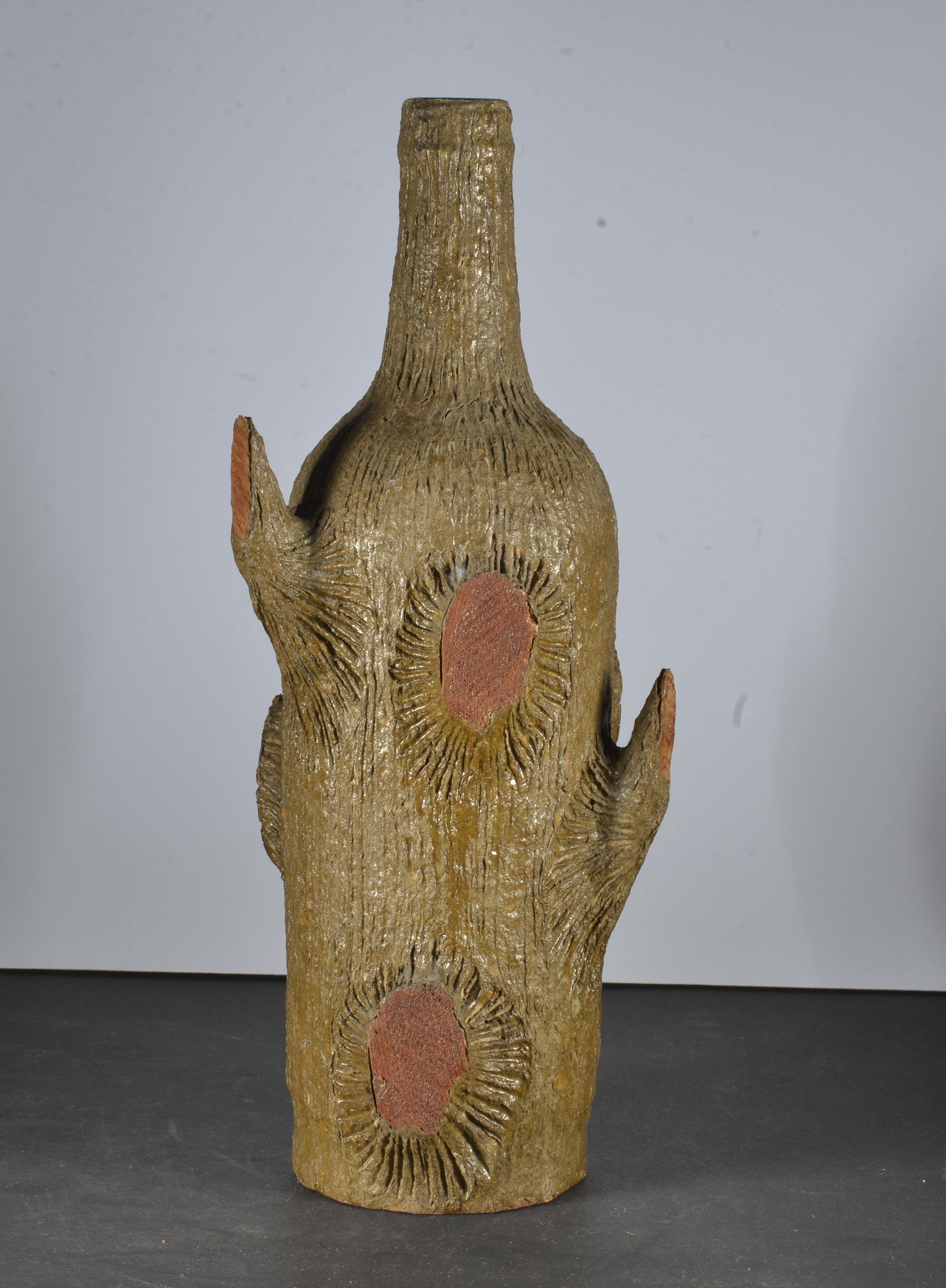 VINTAGE FAUX WOOD/TREE BARK BOTTLE: VINTAGE FAUX WOOD/TREE BARK BOTTLE 12" TALL