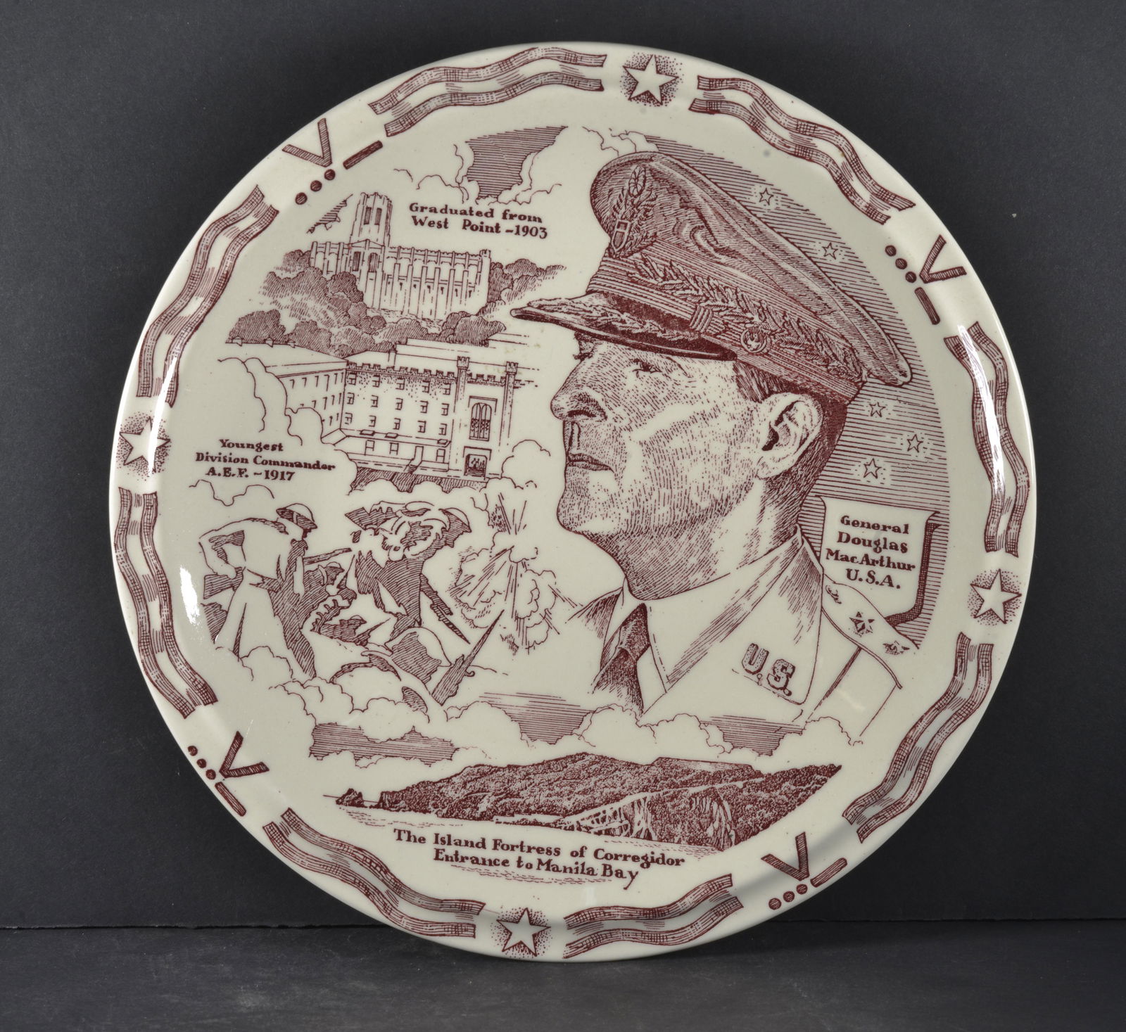 VERN KILN U.S.A. POTTERY PLATE GENERAL DOUGLAS  MACARTHUR PLATE (1 of 2)