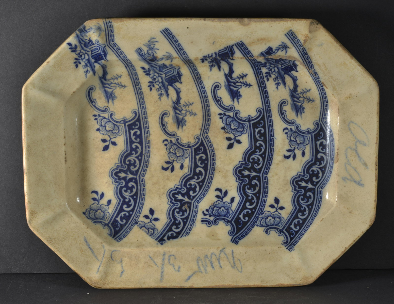EARLY FLOW BLUE TRANSFERWARE PLATTER (1 of 4)