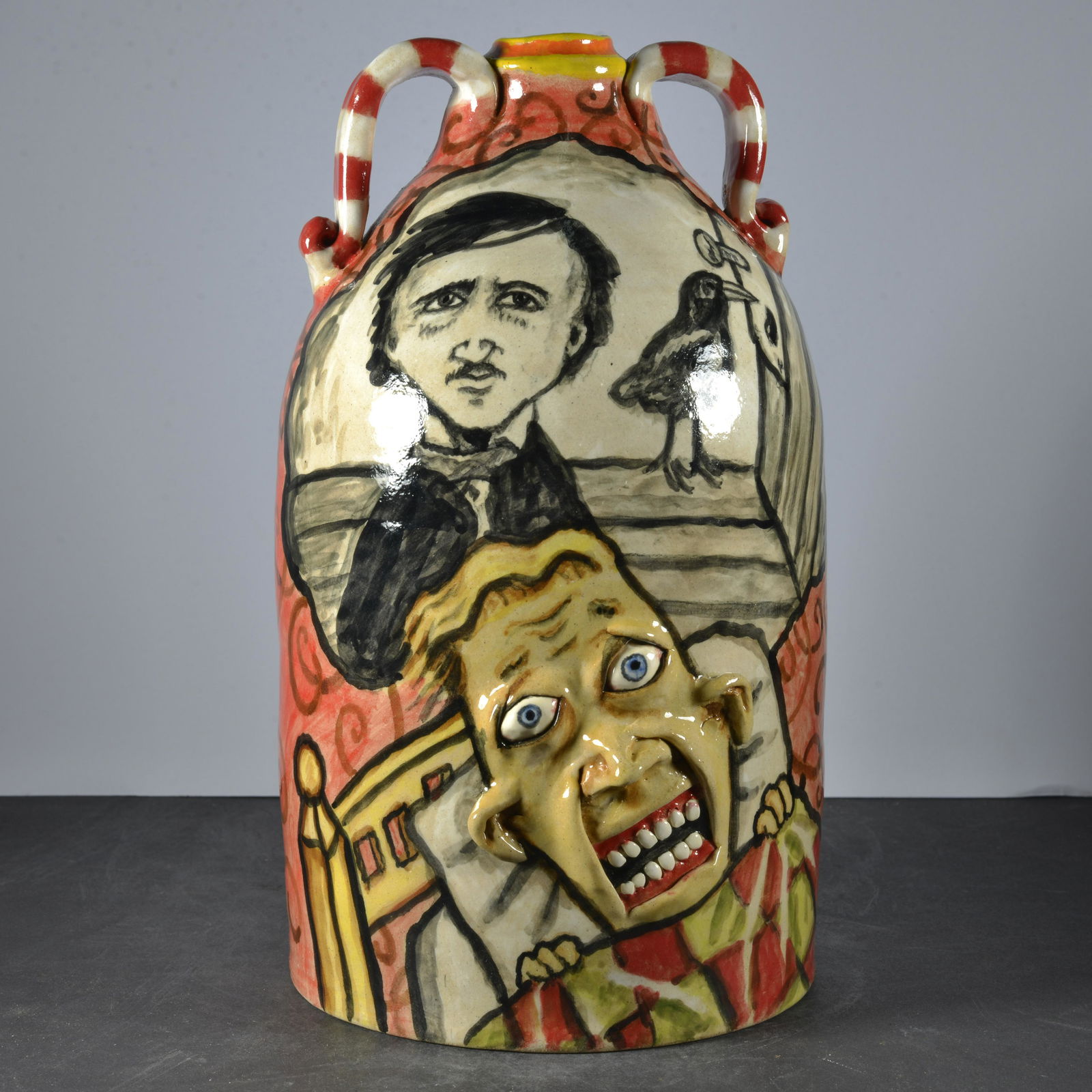 STACEY LAMBERT FOLK ART POEM FACE WITHIN FACE JUG (1 of 5)