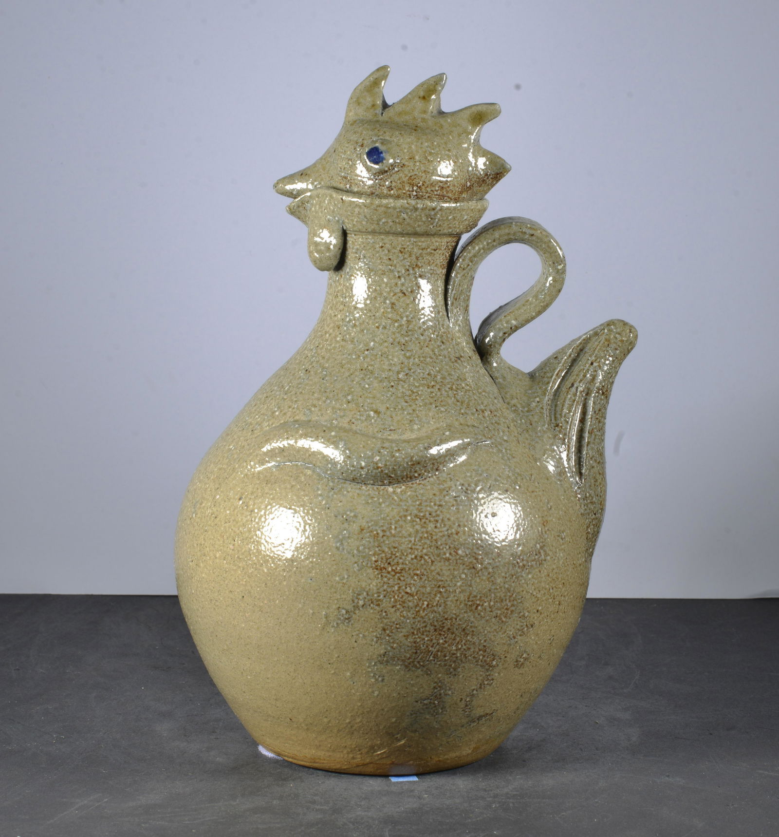 FOLK  ART POTTERY JUG TOWN CHICKEN PITCHER (1 of 5)