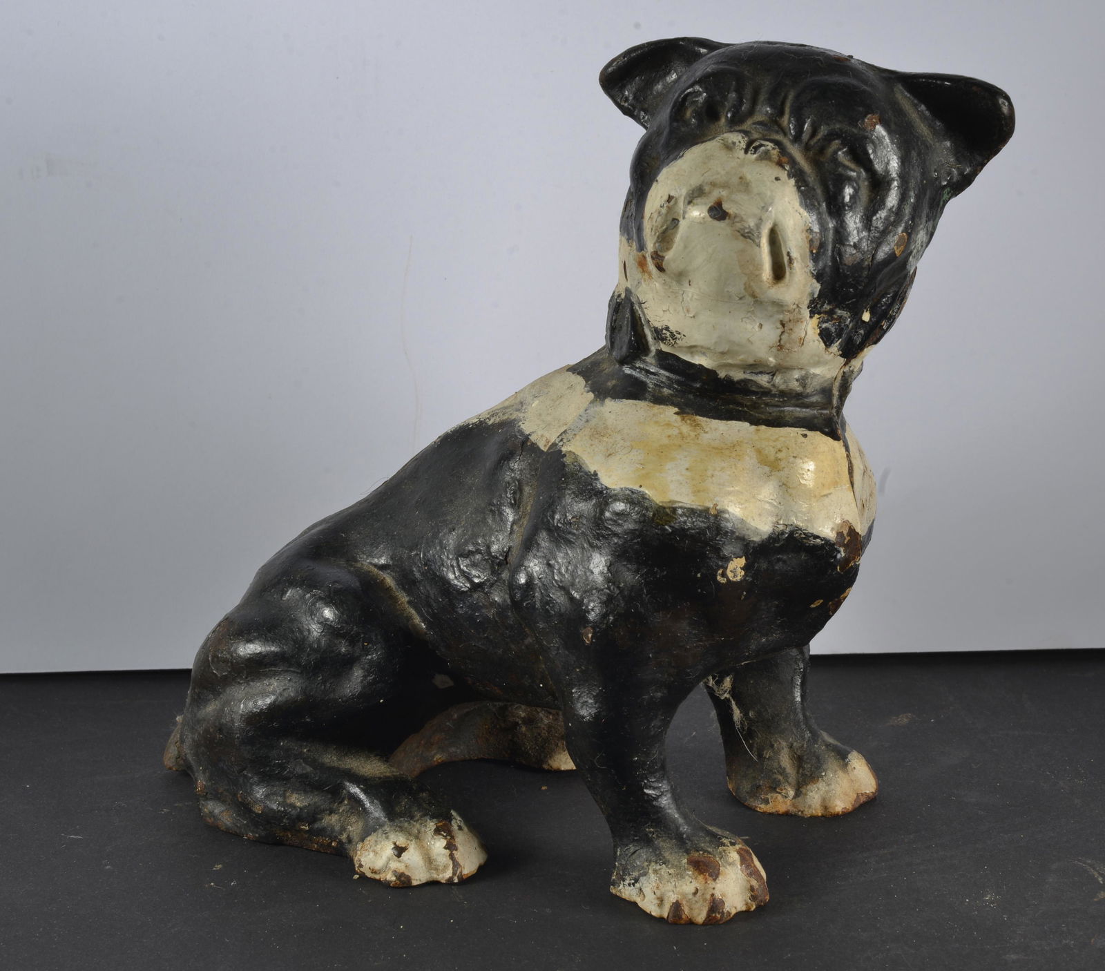 CAST IRON BLACK & WHITE SITTING BULL DOG DOOR STOP (1 of 4)