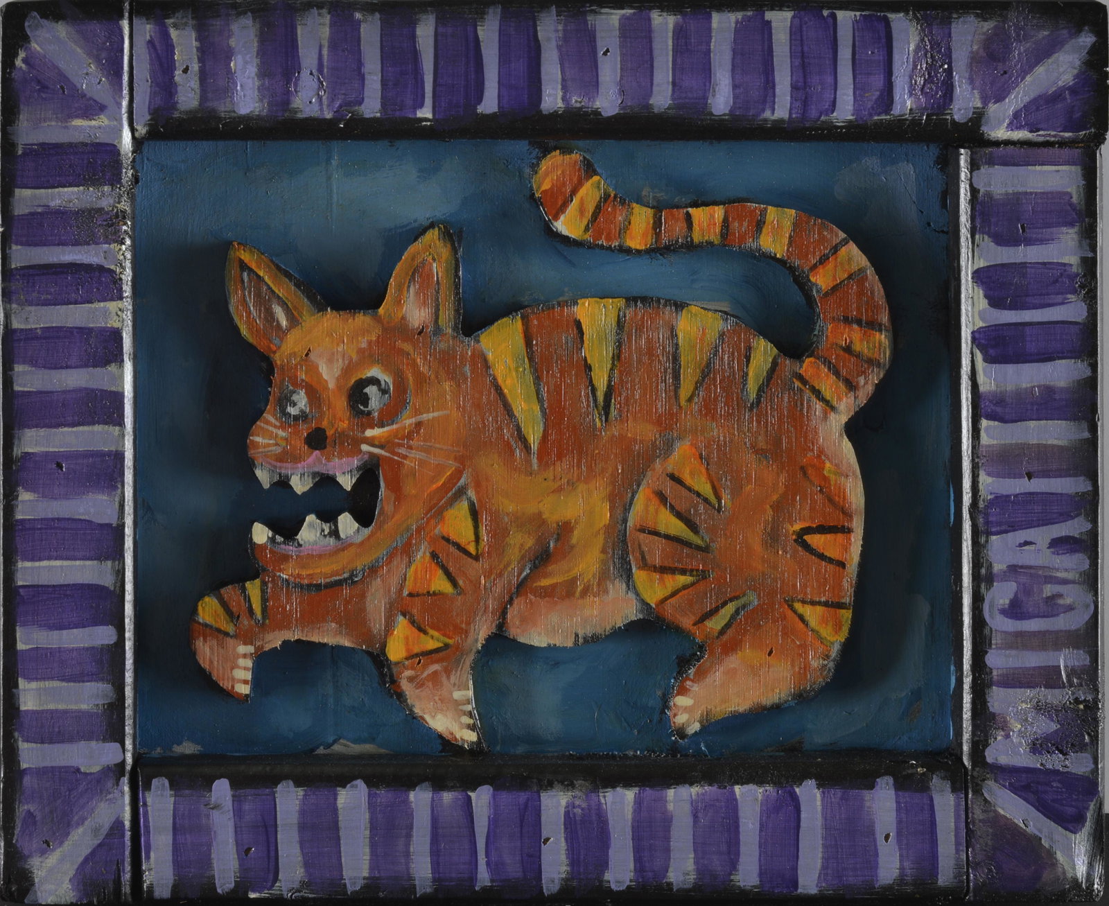 MICA INCHGUNNER PAINT ON WOOD: MICA INCHGUNER TITLED "WIND CAT" 11.25" X 9"