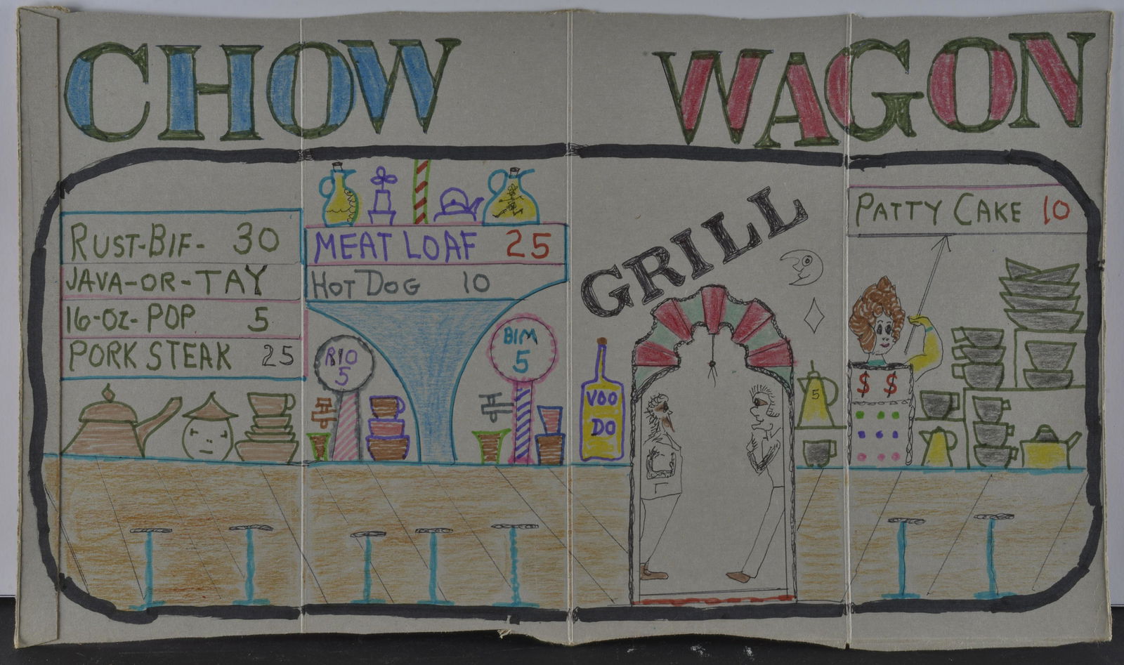 LEWIS SMITH (1907 - 1998) FOLK ART DRAWING ON SALTINE CRACKER BOX (1 of 2)