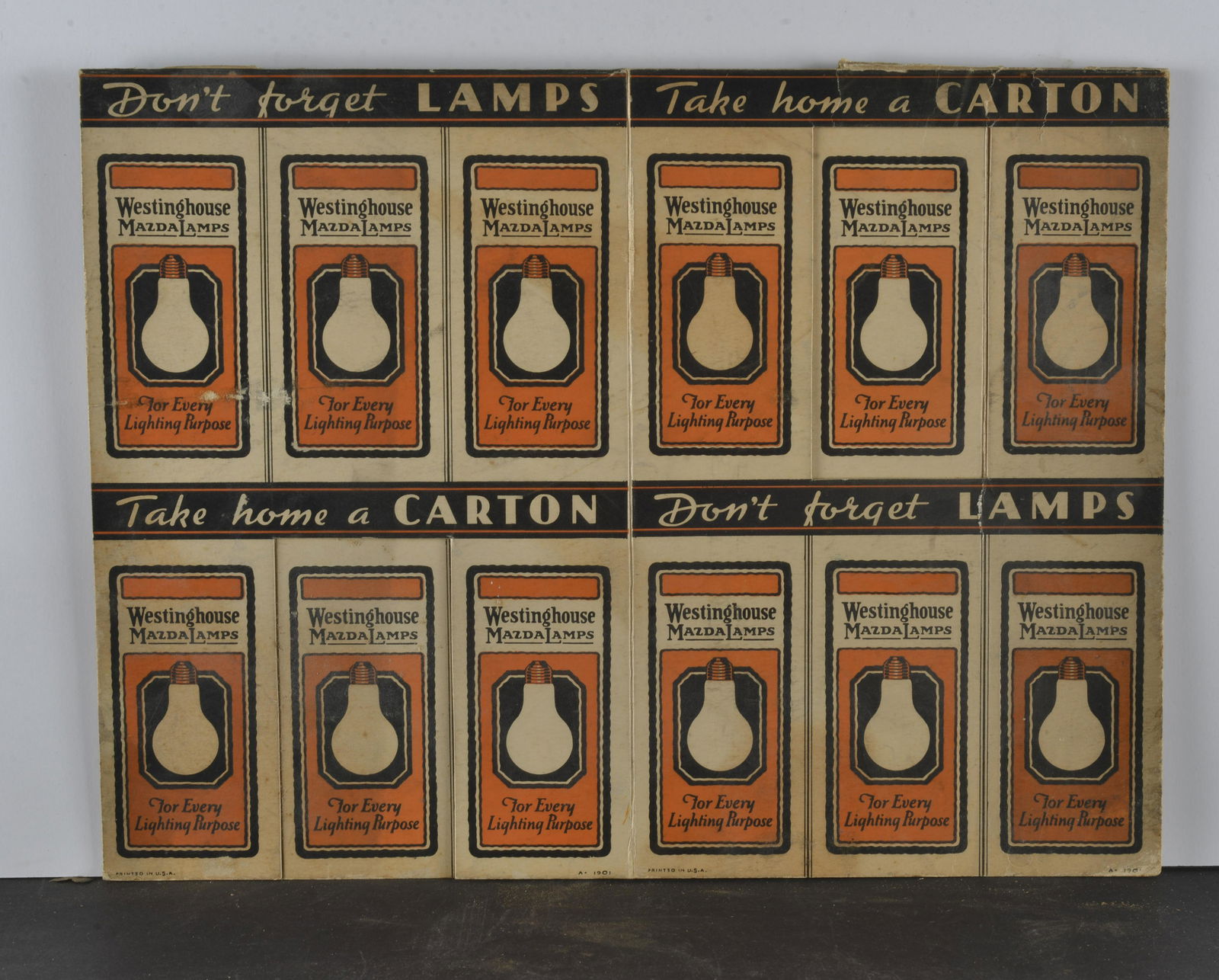 CARDBOARD WESTINGHOUSE MAZDA LAMPS COUNTER DISPLAY (1 of 2)