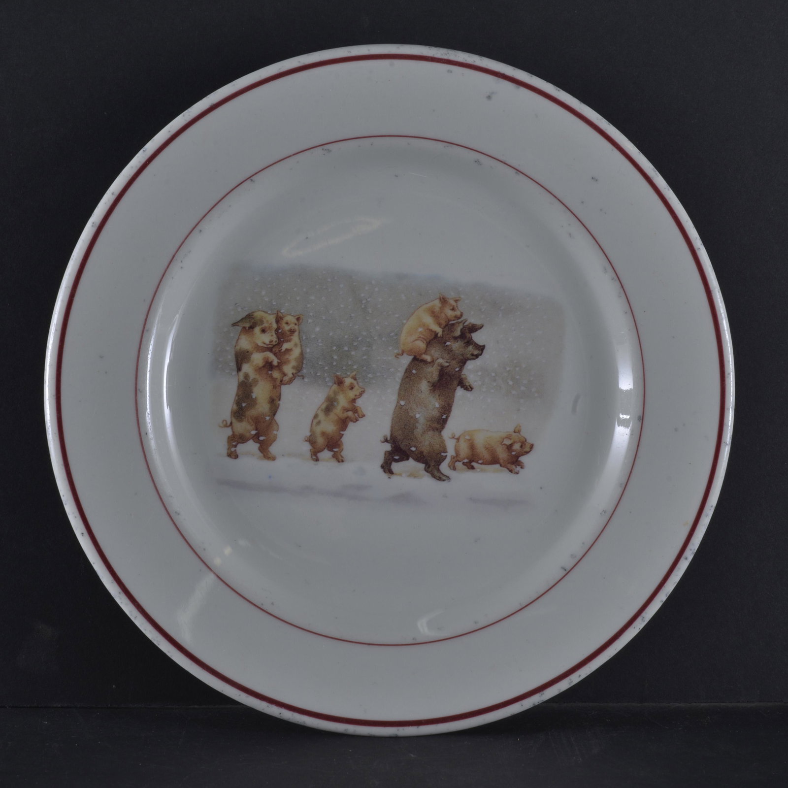VINTAGE CHILDS PLATE: VINTAGE CHILD'S PLATE DANCING PIGS JACKSON CHINA CO. 9" DIA