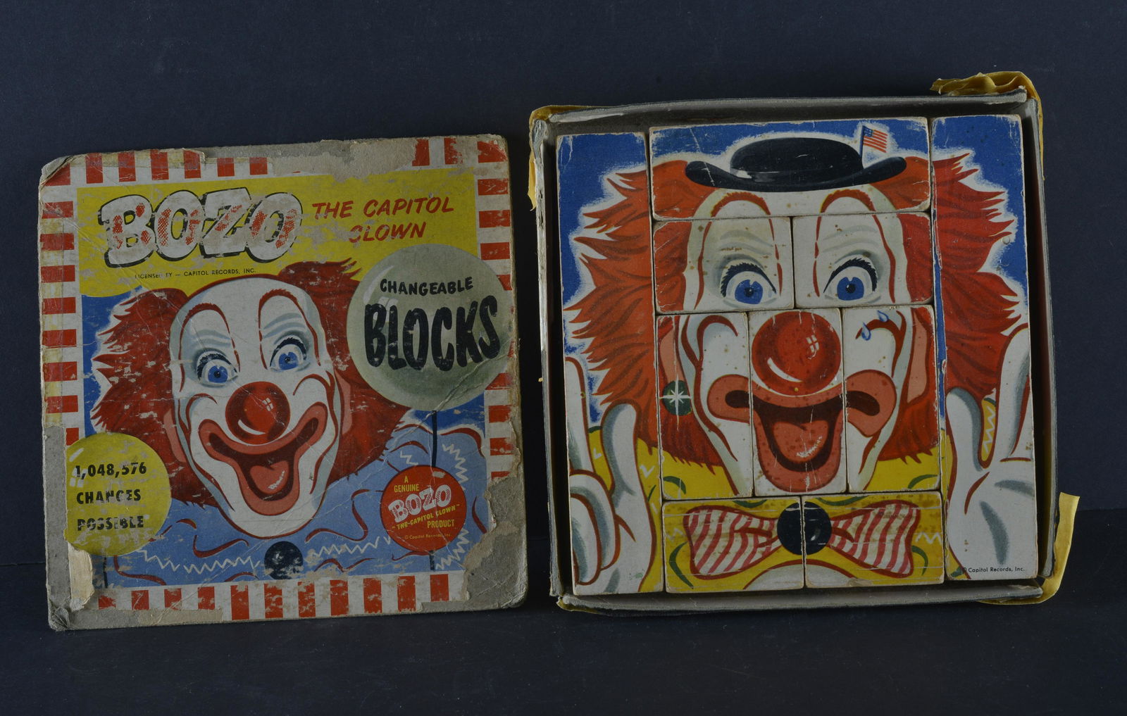VINTAGE BOZO THE CLOWN CHANGEABLE BLOCKS: VINTAGE BOZO THE CLOWN CHANGEABLE BLOCKS IN ORIGINAL BOX
