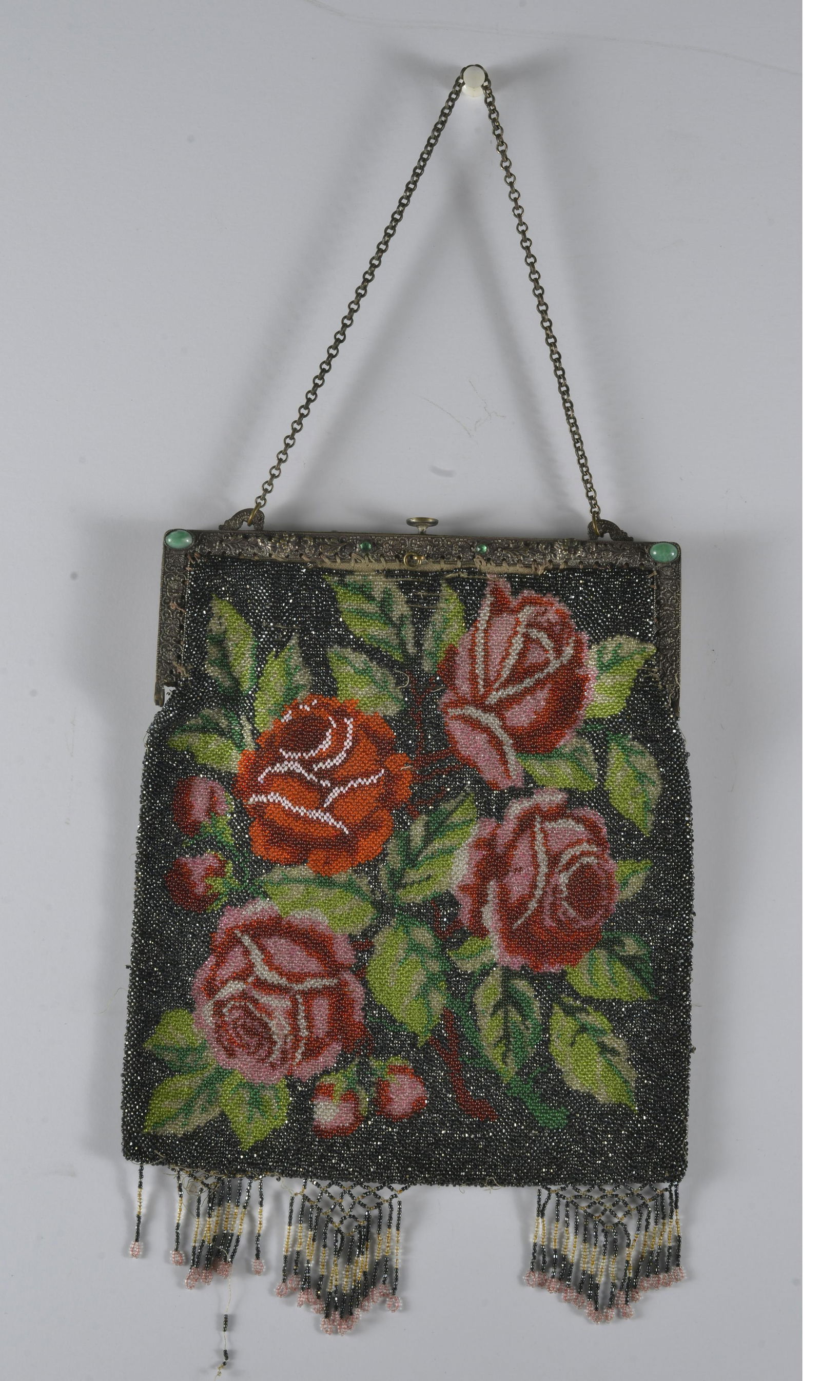 VICTORIAN SILVER PLATE  BEADED EVENING BAG (1 of 3)