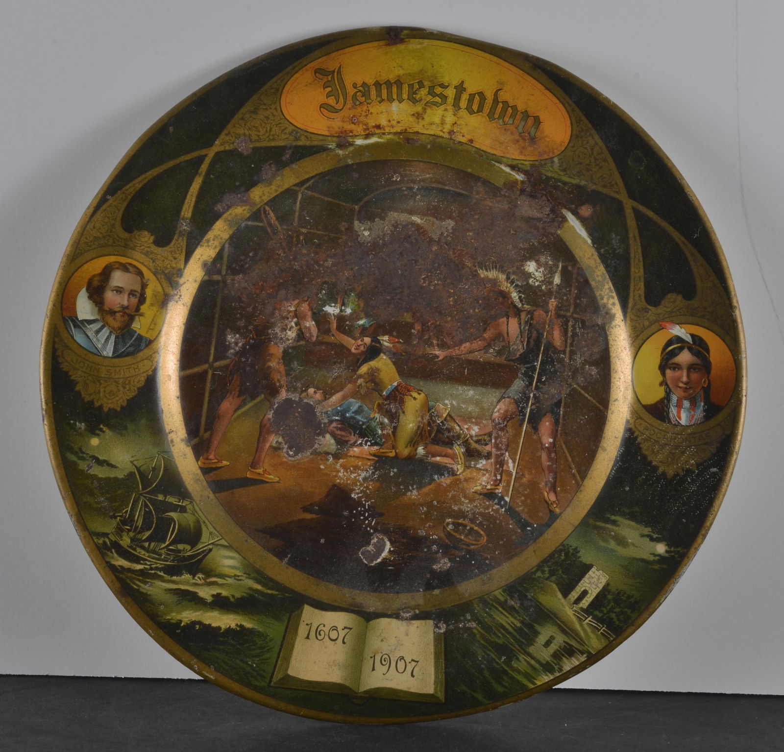 VIENNA ART TIN LITHO PLATE JAMESTOWN DATED 1907 (1 of 3)