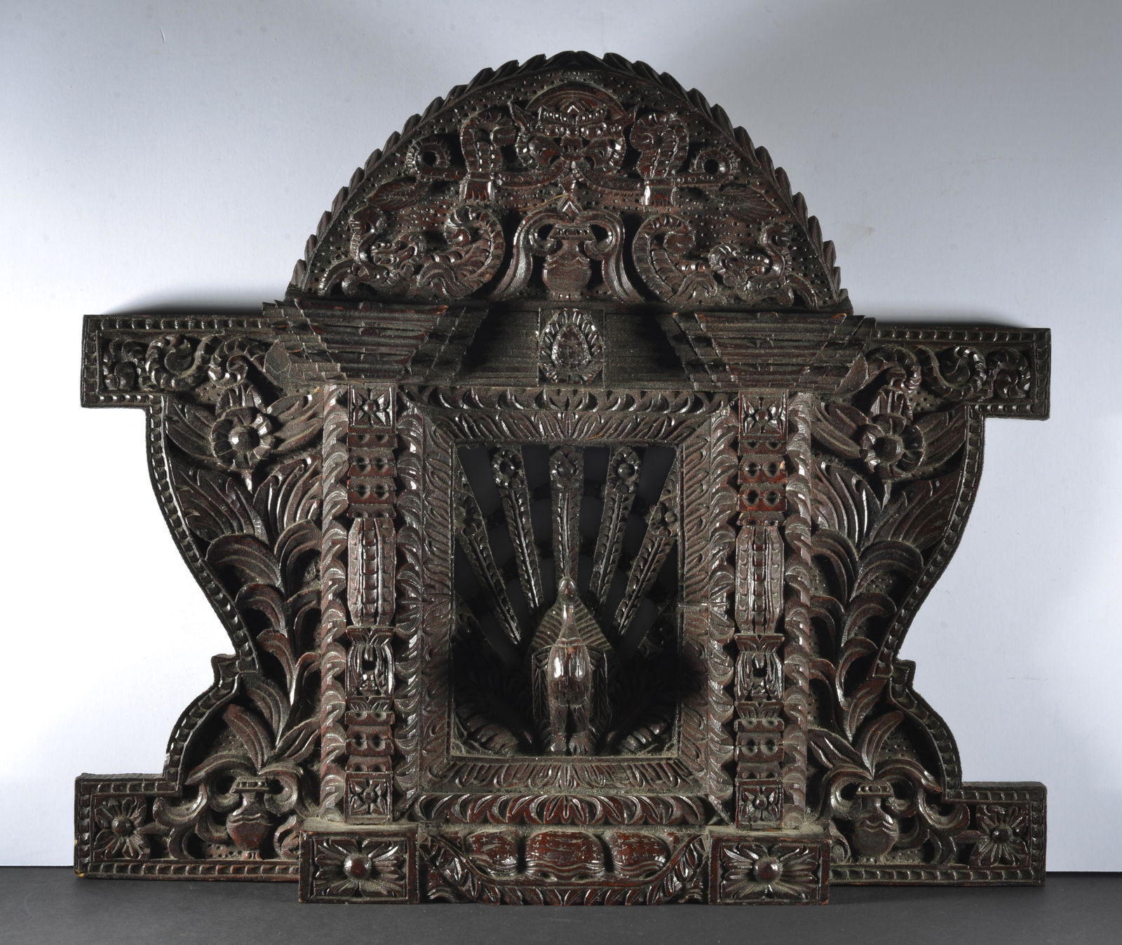 EARLY WOODEN CARVED PEACOCK WALL PANEL (1 of 3)