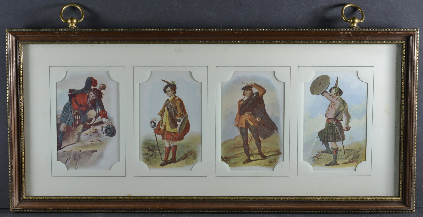 VINTAGE PITCURE FRAME DEPICTING SCOTTICH MEN: VINTAGE PITCURE FRAME DEPICTING SCOTTICH MEN 9" X 19"