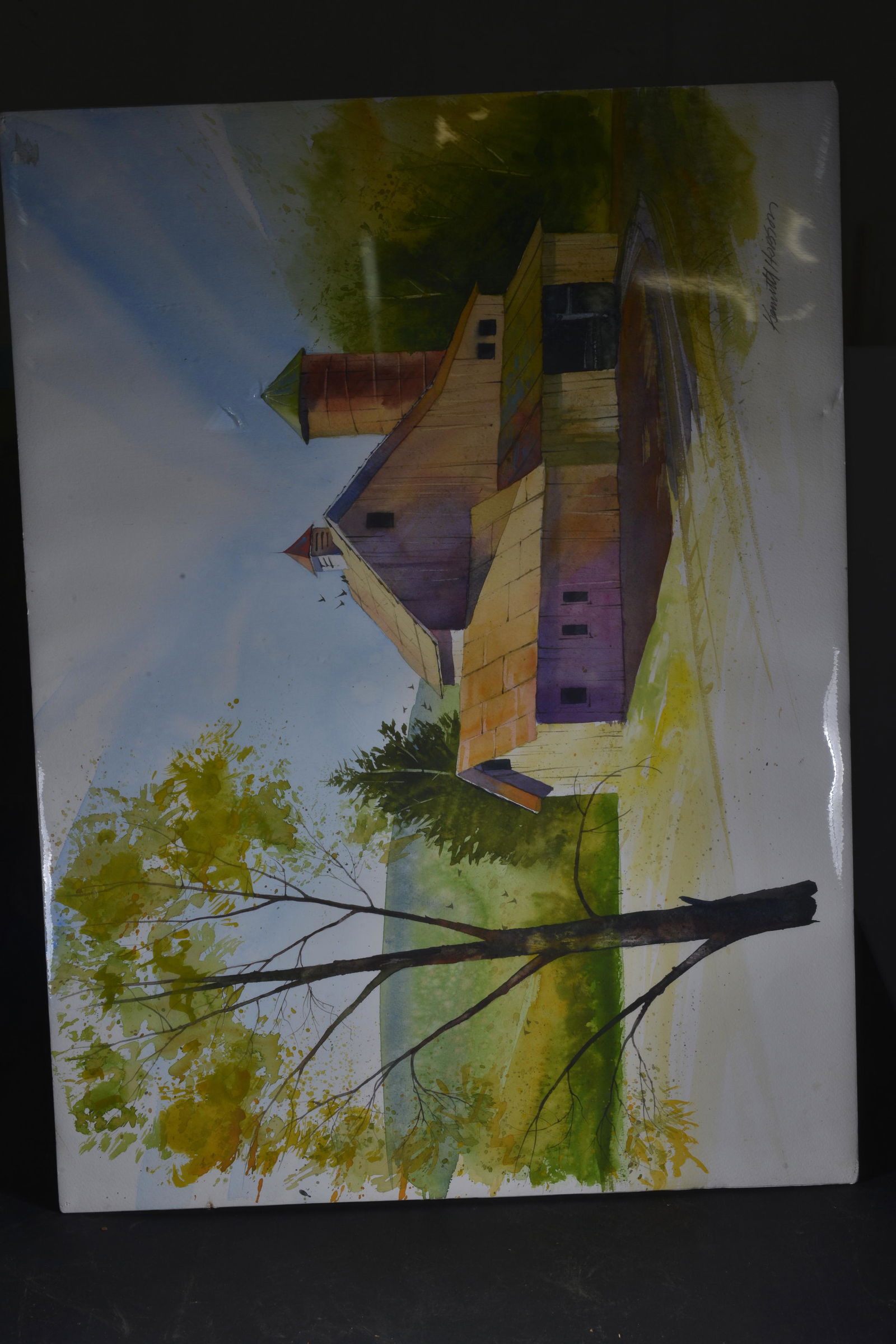 KENNETH HOBSON WATERCOLOR: SEE PHOTOS (NOT FRAMED) 24.5 X 18" SIGNED LOWER RIGHT