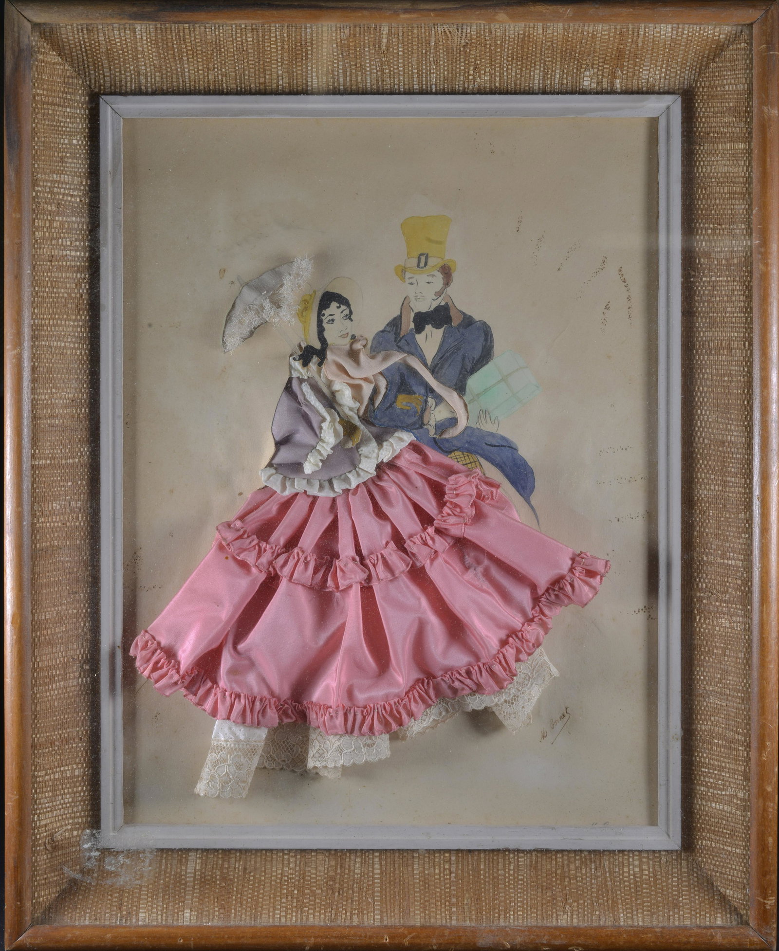 SHADOW BOX COLLIAGE WATER COLOR SIGNED BOTTOM RIGHT: CIRCA. 1890 POSSIBLY FRENCH SEE PHOTOS 13" X 18"