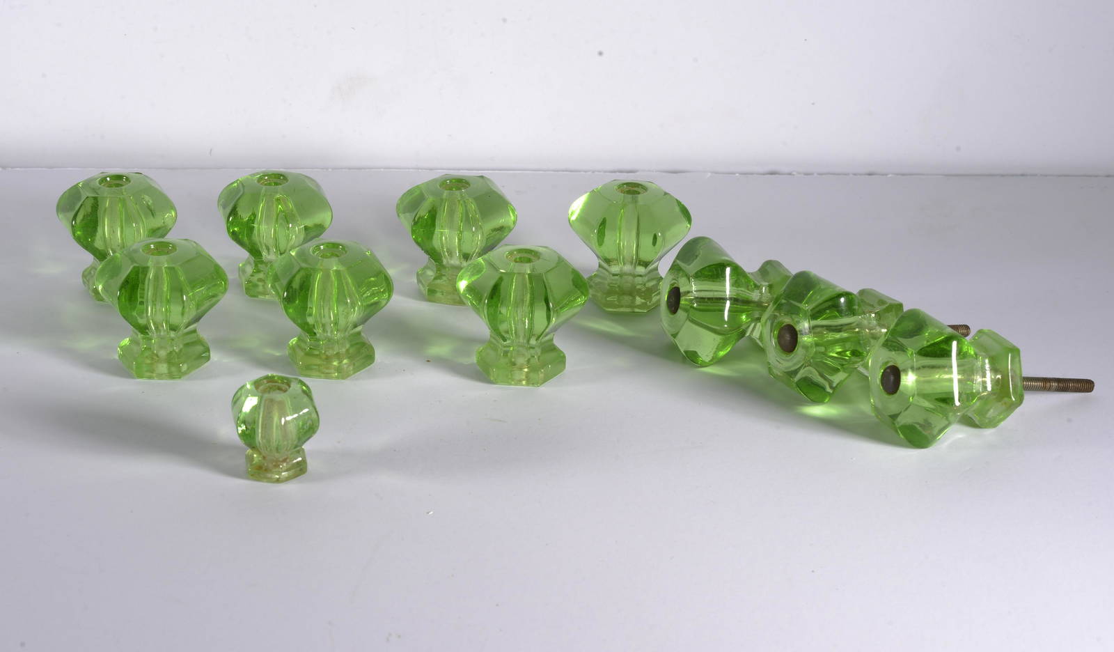 Colllection Of (11) Green Depression Glass Knobs Auction