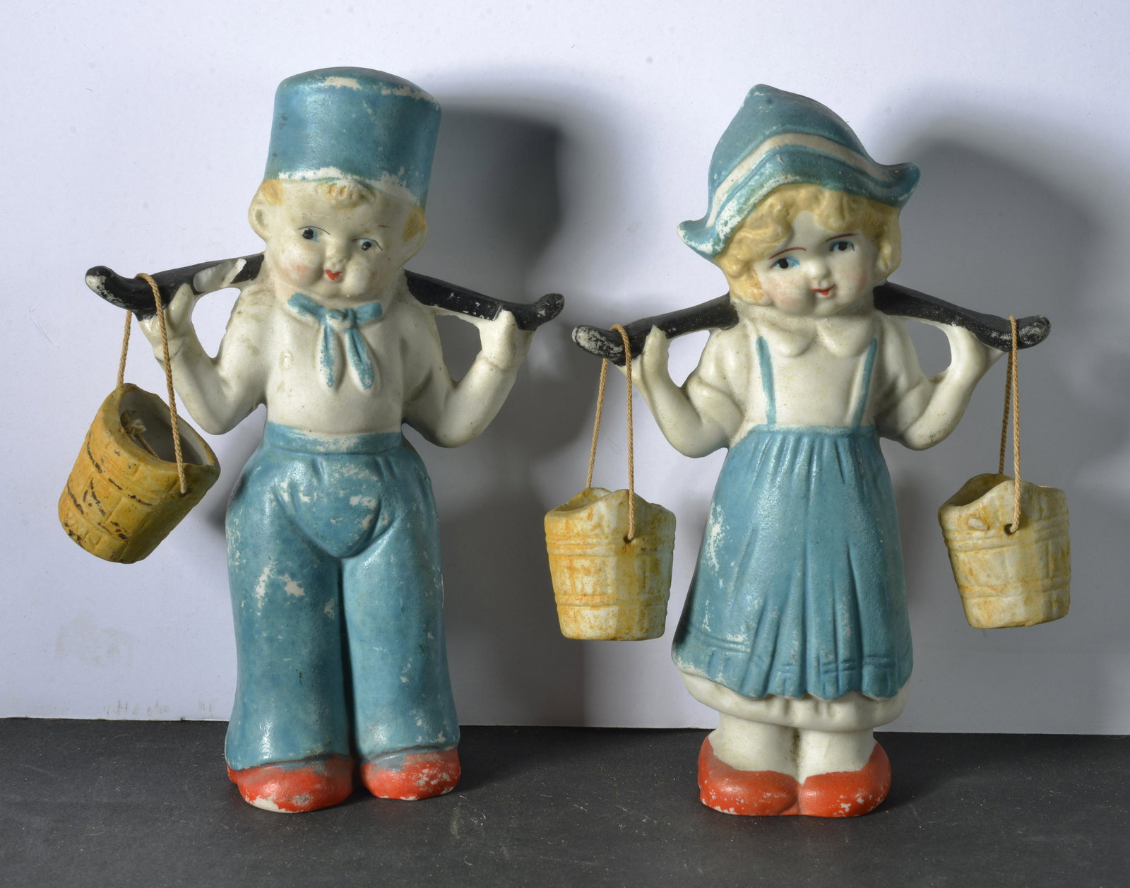 COLLECTION OF (2) PORCELAIN DUTCH BOY & GIRL FIRGURINES: DUTCH BOY & GIRL FIGURINES MADE IN JAPAN 6" H