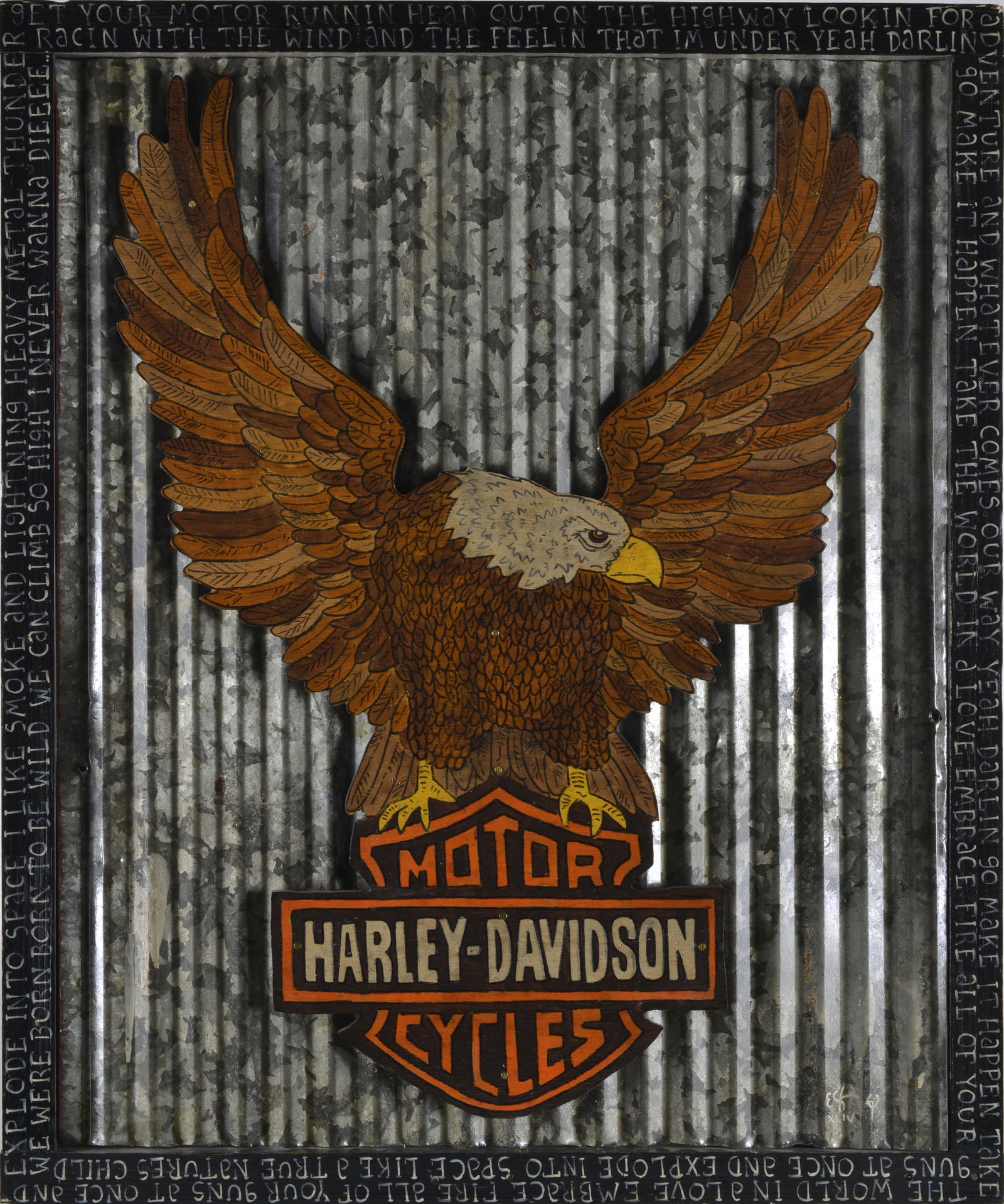 Eric Cunningham Folk Art Painting Harley Davidson (1 of 4)