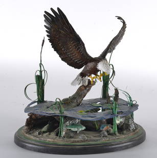 Mark Francis Eagle and Fish Scene: H12" , 11" X 19" paper mache' work made from noodles and toilet paper. A tremendous piece of artwork. Mark Francis spent 28 years in the Kentucky State Pison.