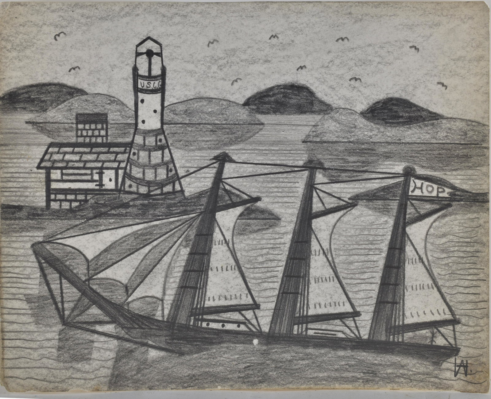 Folk Art Pencil Ship Drawing (1 of 1)