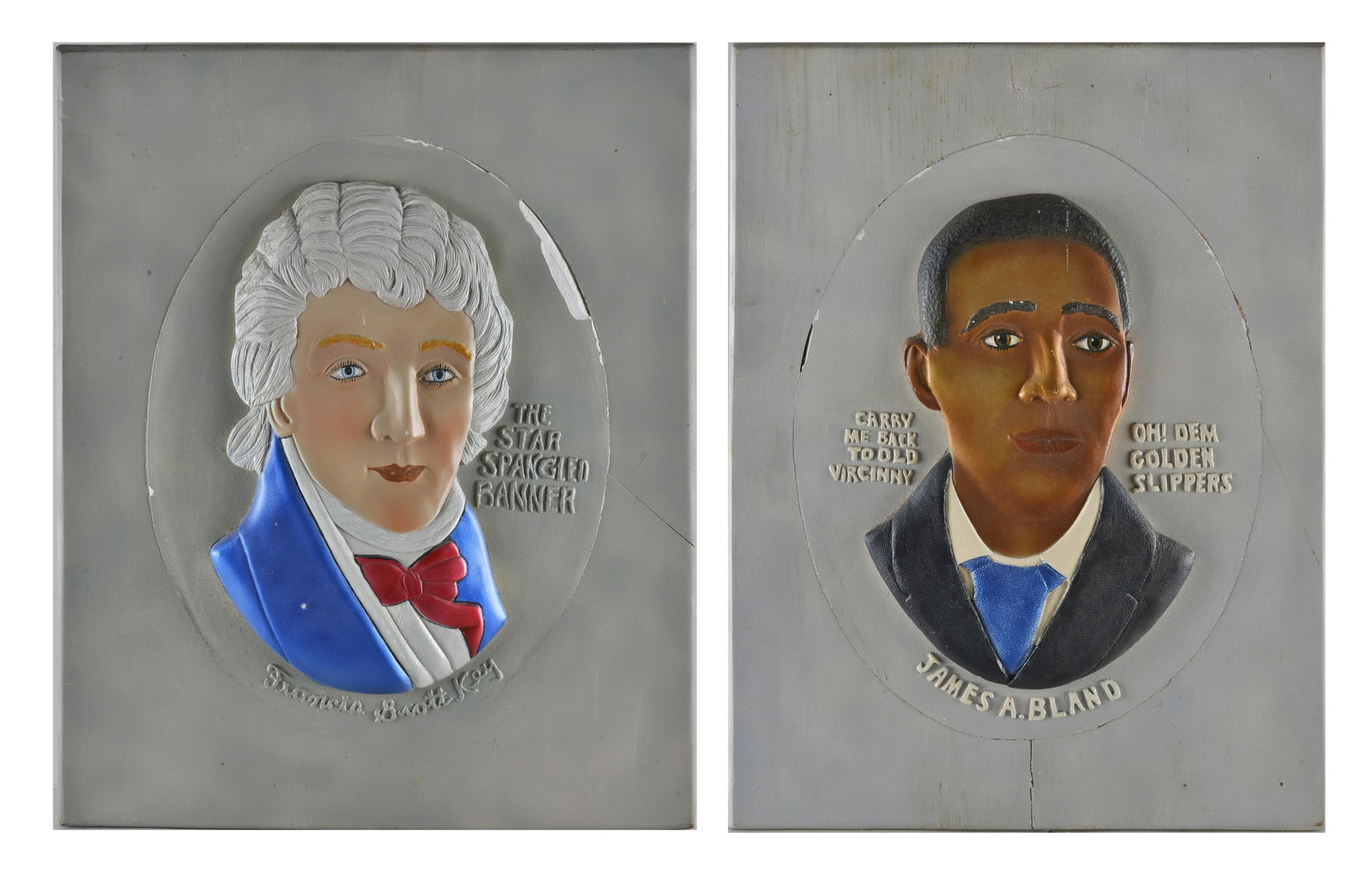 Plaster and Painted Folk Art Plaque Pair (1 of 5)