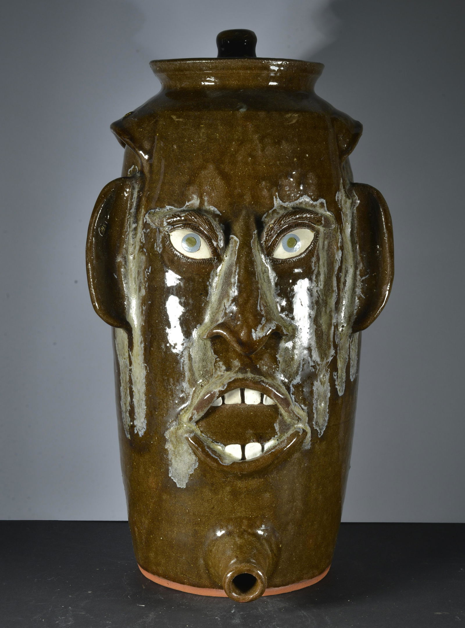 JOE REINHARDT FACE POTTERY WATER COOLER WITH LID (1 of 5)