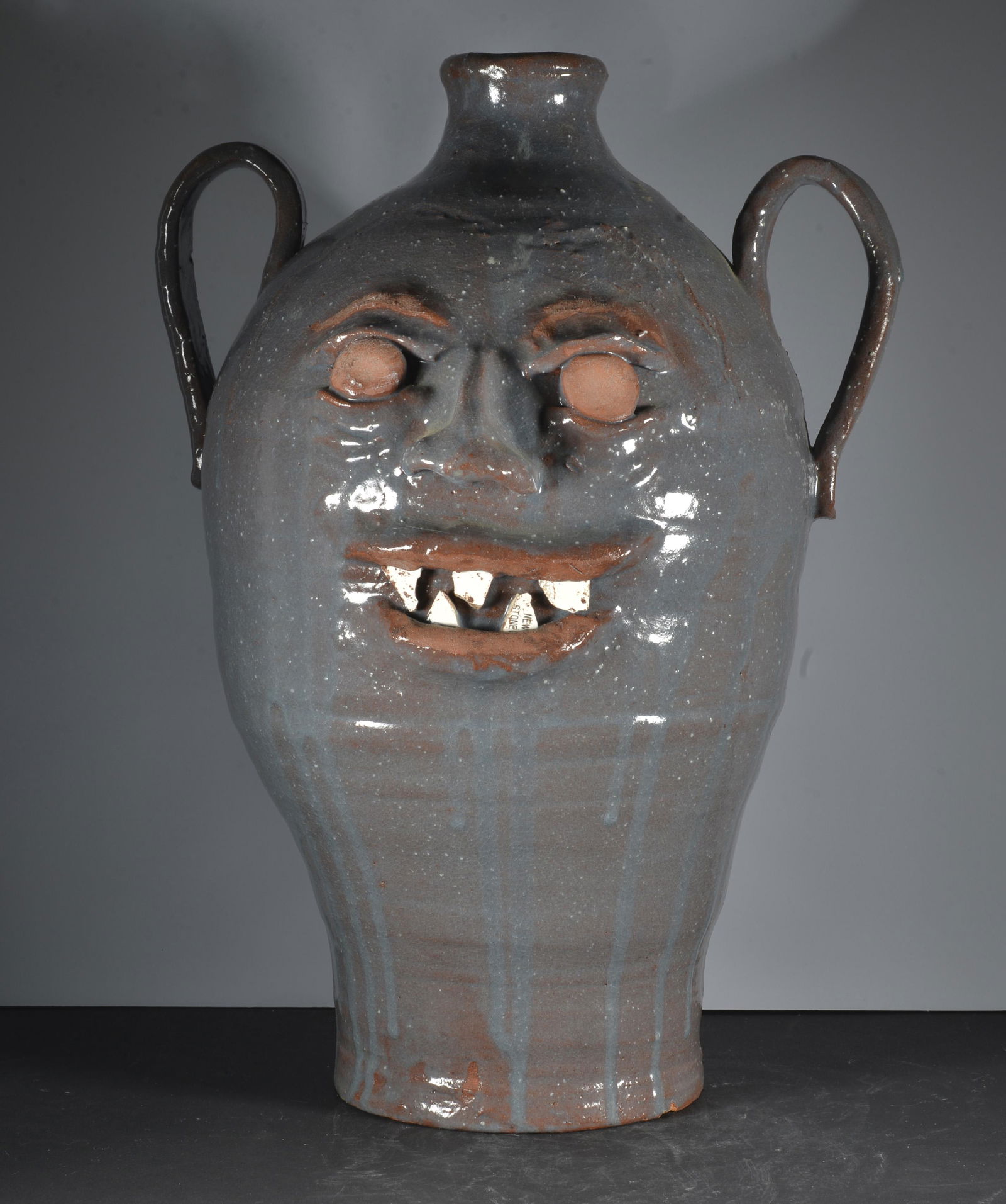 ROGER HICKS POTTERY DOUBLE HANLDED BLUE FACE JUG (1 of 5)