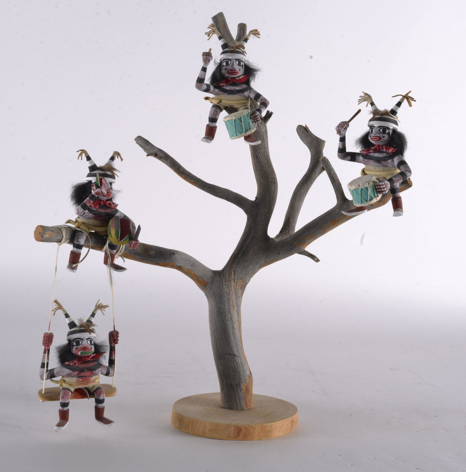 Alfred Benally FOLK ART ASSEEMBLAGE: WOOD CONSTRUCTION CARVED AND PAINTED SIGNED ON BOTTOM 19.5"H