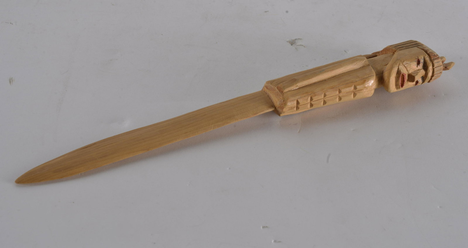 FOLK ART CARL MACKENZIE WOOD CARVED LETTER OPENER: 11" LONG