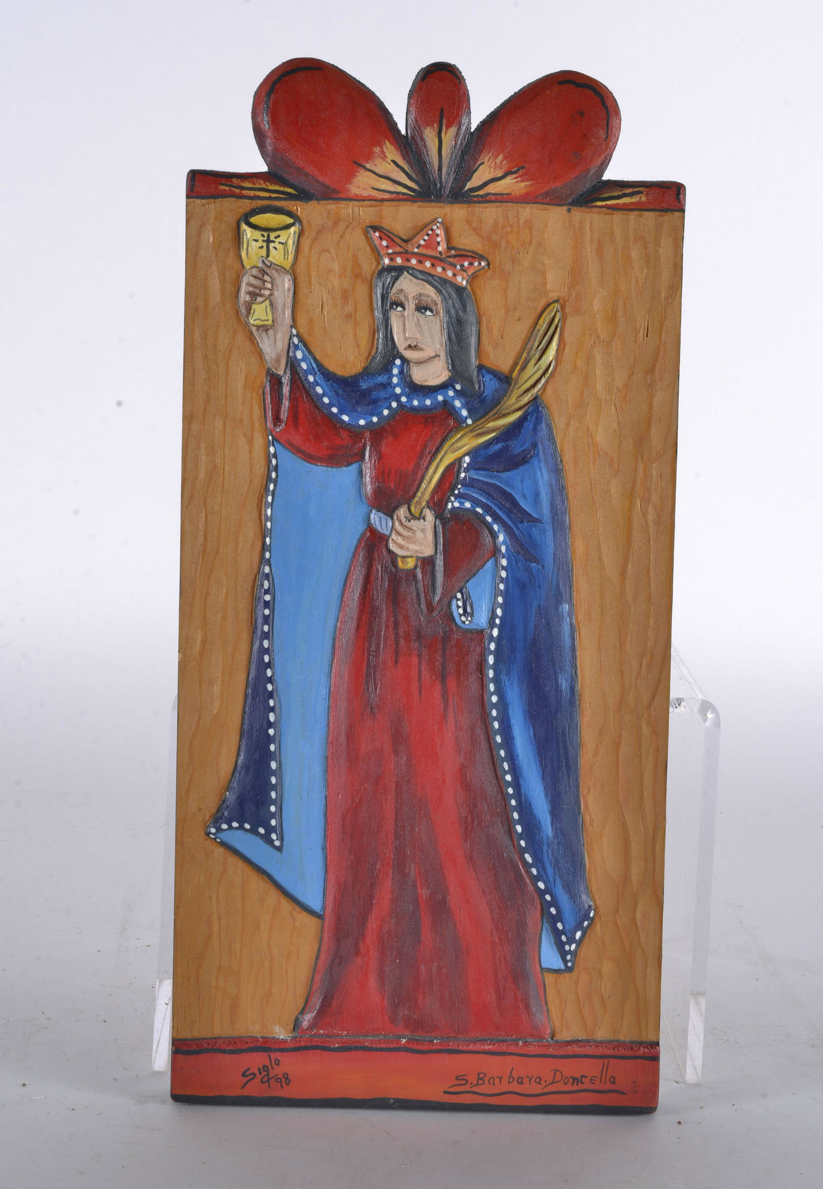 FOLK ART S. BARBARA DONCELLA  PAINTED ON WOOD (1 of 2)