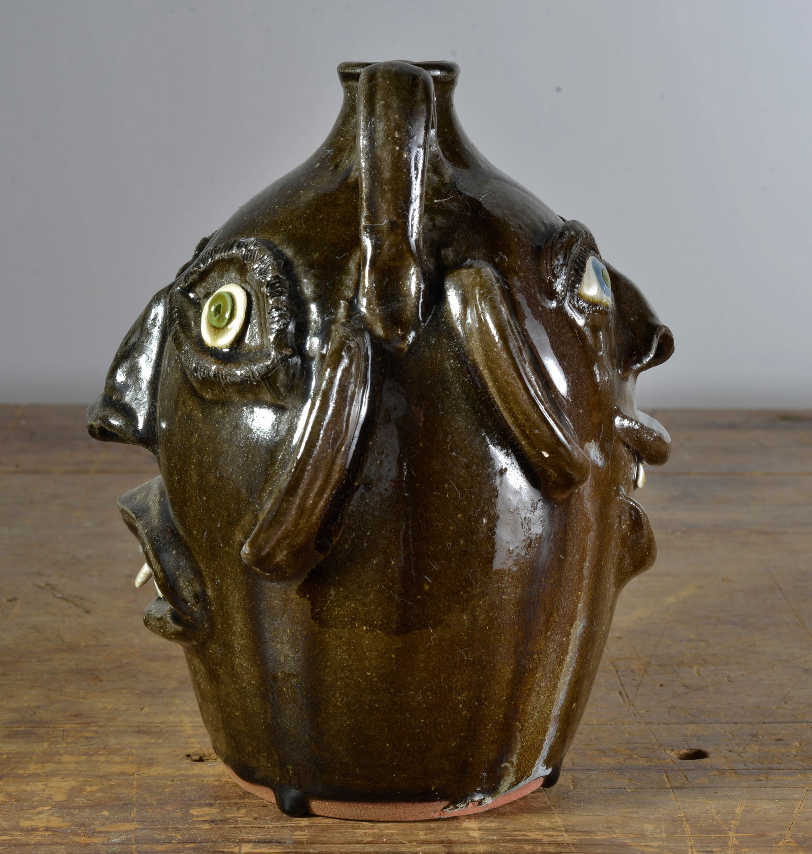 JOE REINHARDT DOUBLE HANDLED, DOUBLE FACE JUG (1 of 5)
