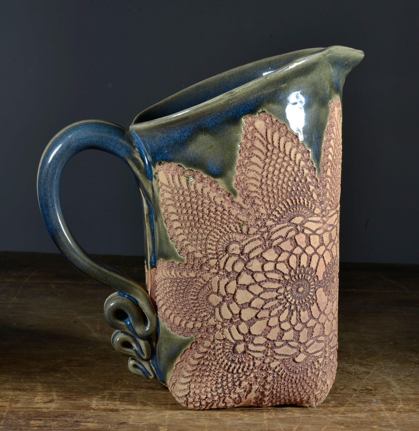 BLUE HERON POTTERY PITCHER (1 of 4)
