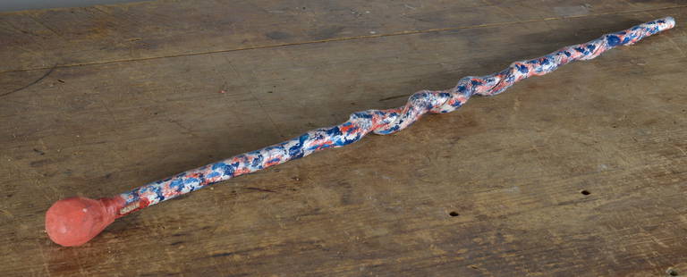 Carl McKenzie Folk Art Cane: carved and painted cane, signed and dated 1988. 36"