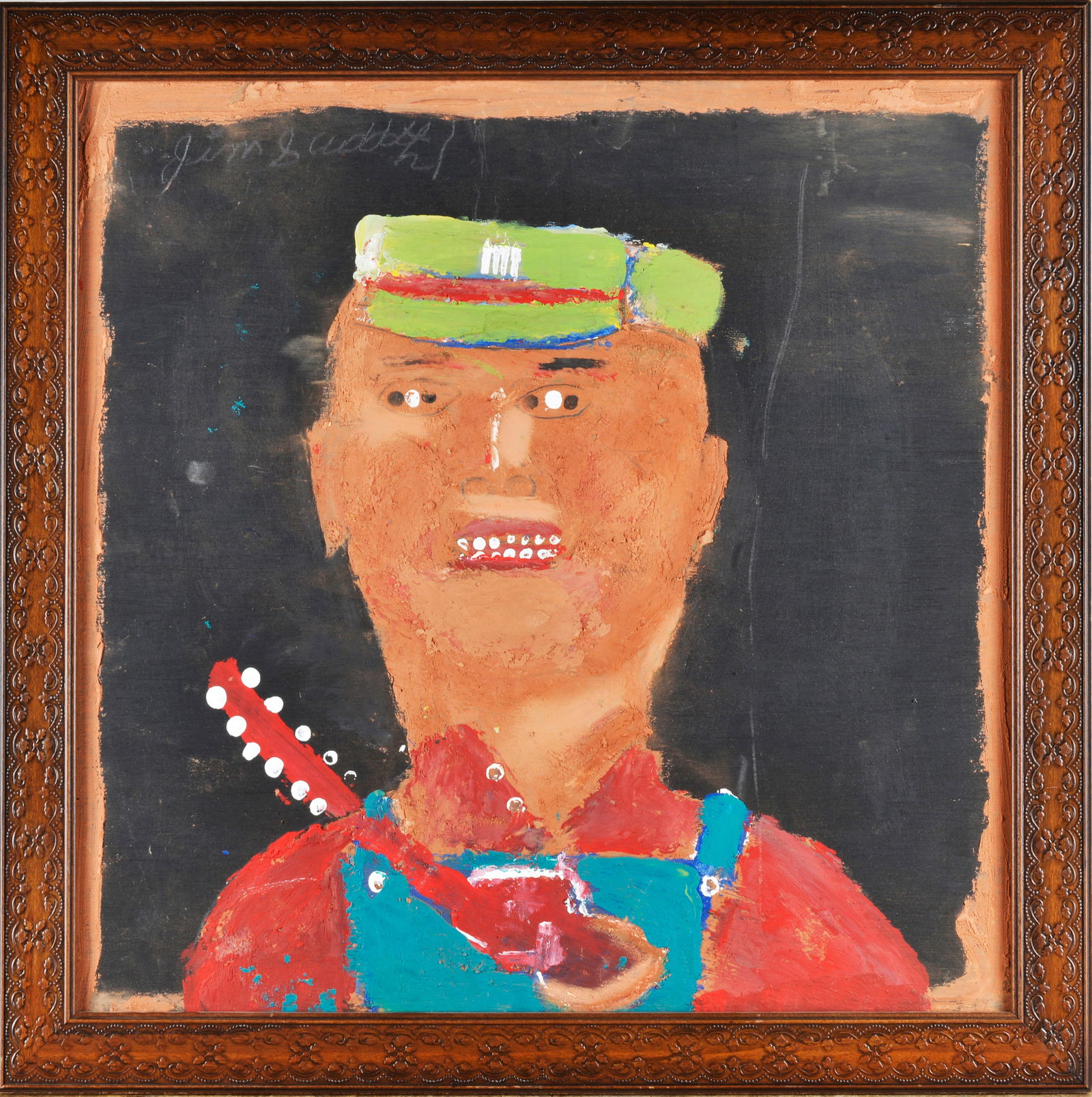 Jimmy Lee Sudduth (1910 - 2007): 27x27 Paint and other media on wood board. 100% authentic and real. Consigned from a quality collection of folk art.