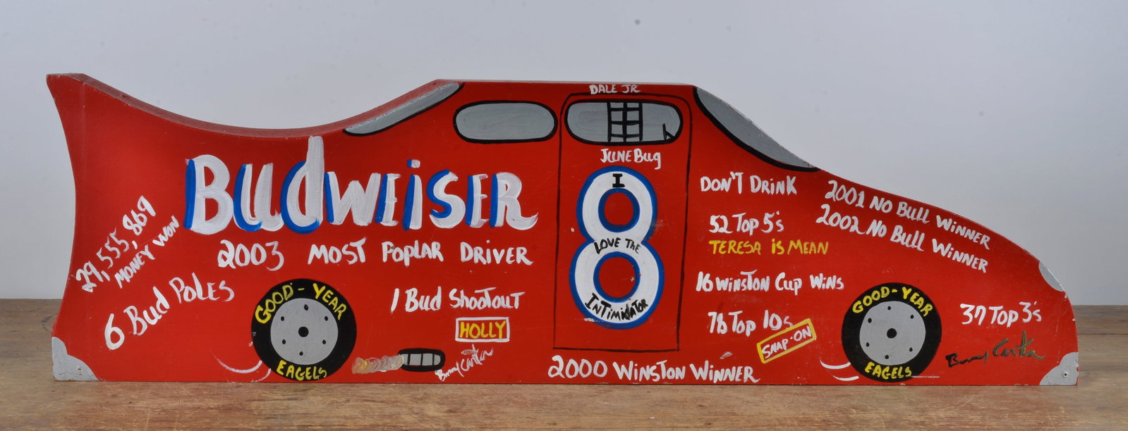 Benny Carter (1943 - 2014): 42x12 cut out wood board, painted and signed.