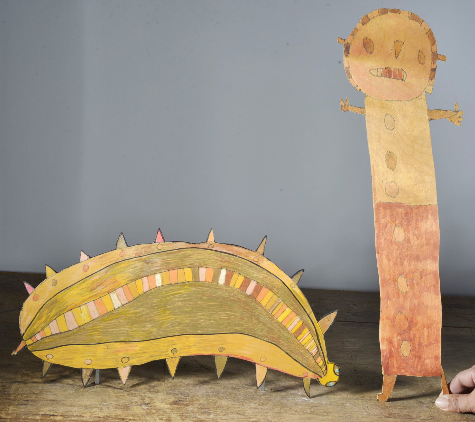Henry Bruns Folk-art: 17x3 Mixed media on cut out wood, signed on back.