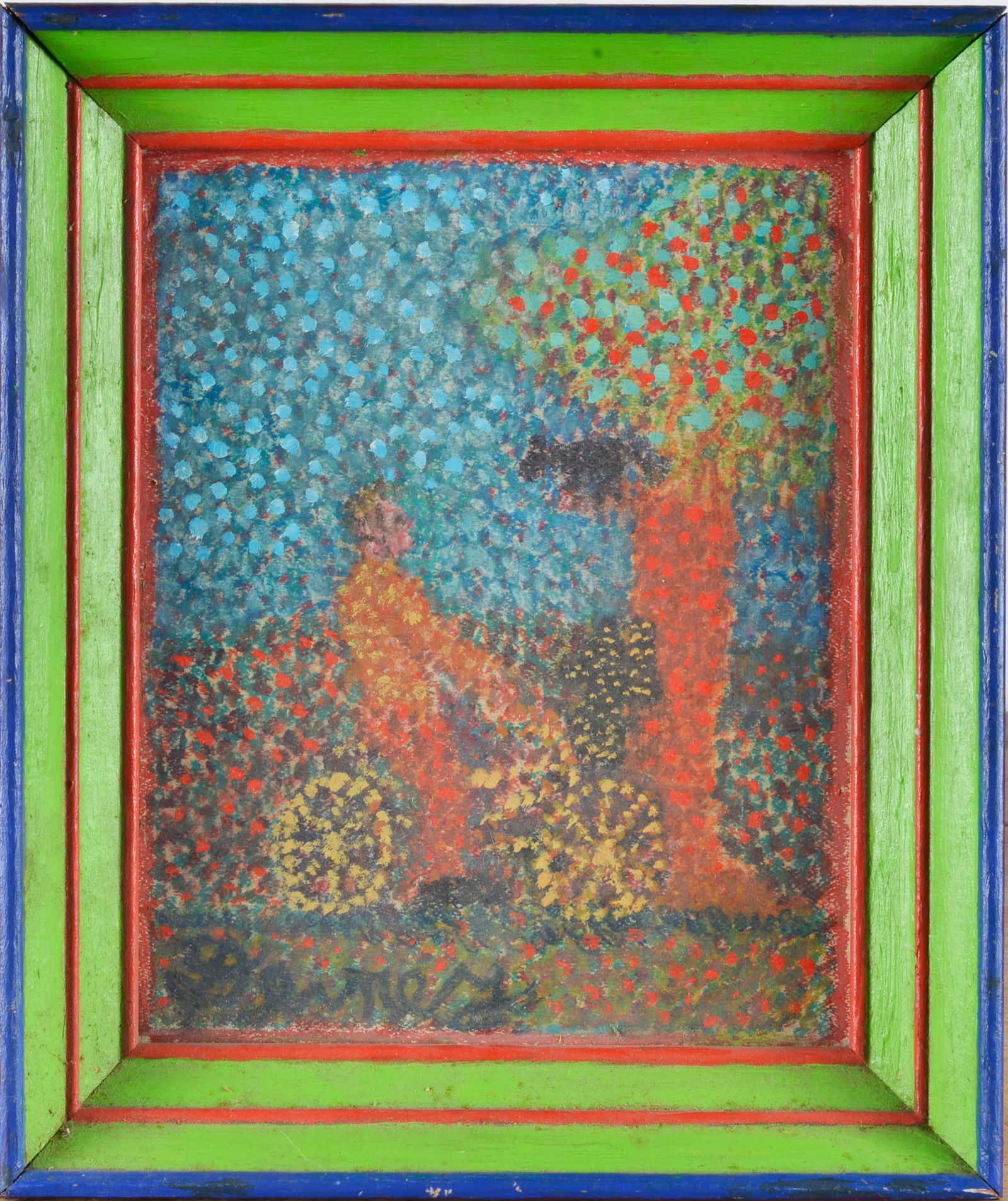 George Devney Folk Art Painting: 10x12 paint on wood board, signed.