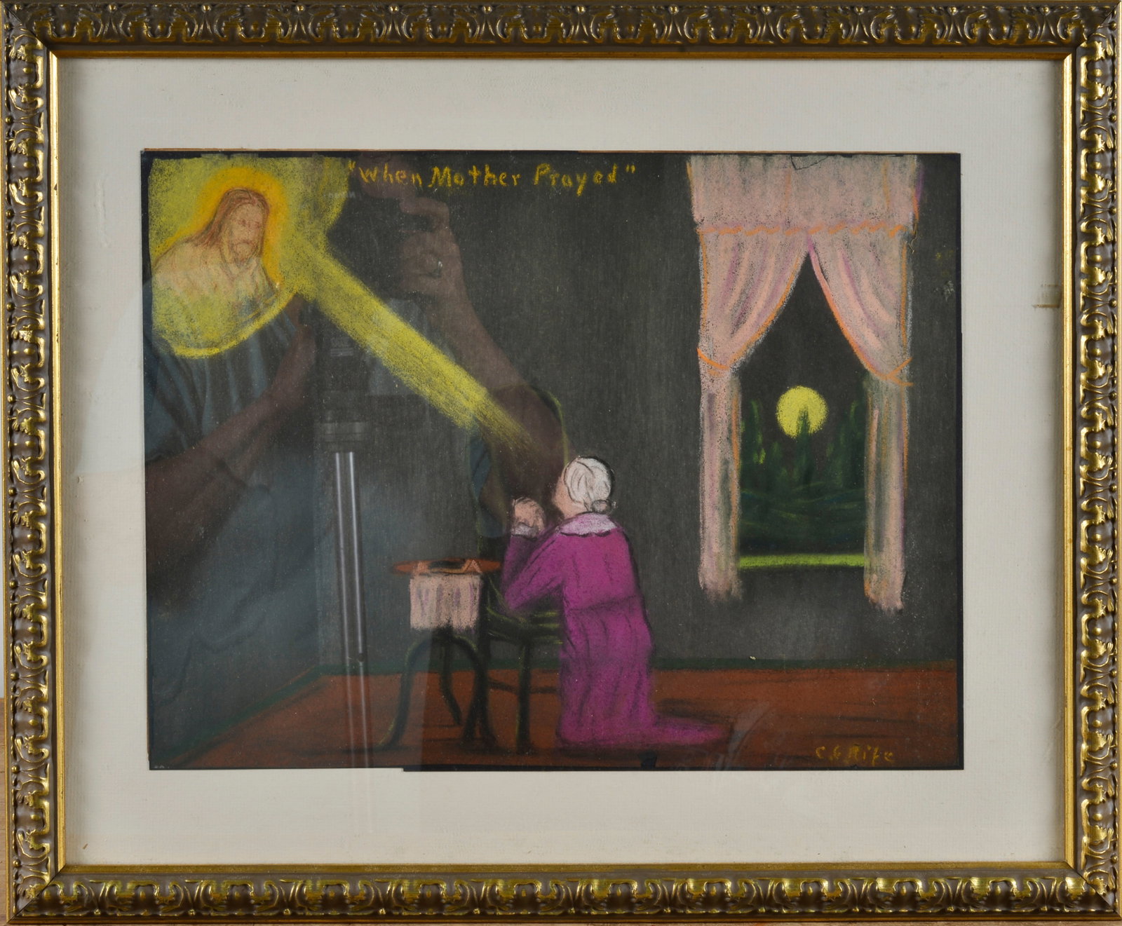 Anonymous Painting: 16x12 signed lower right, CG RIFE? Pastel or other media. Framed.